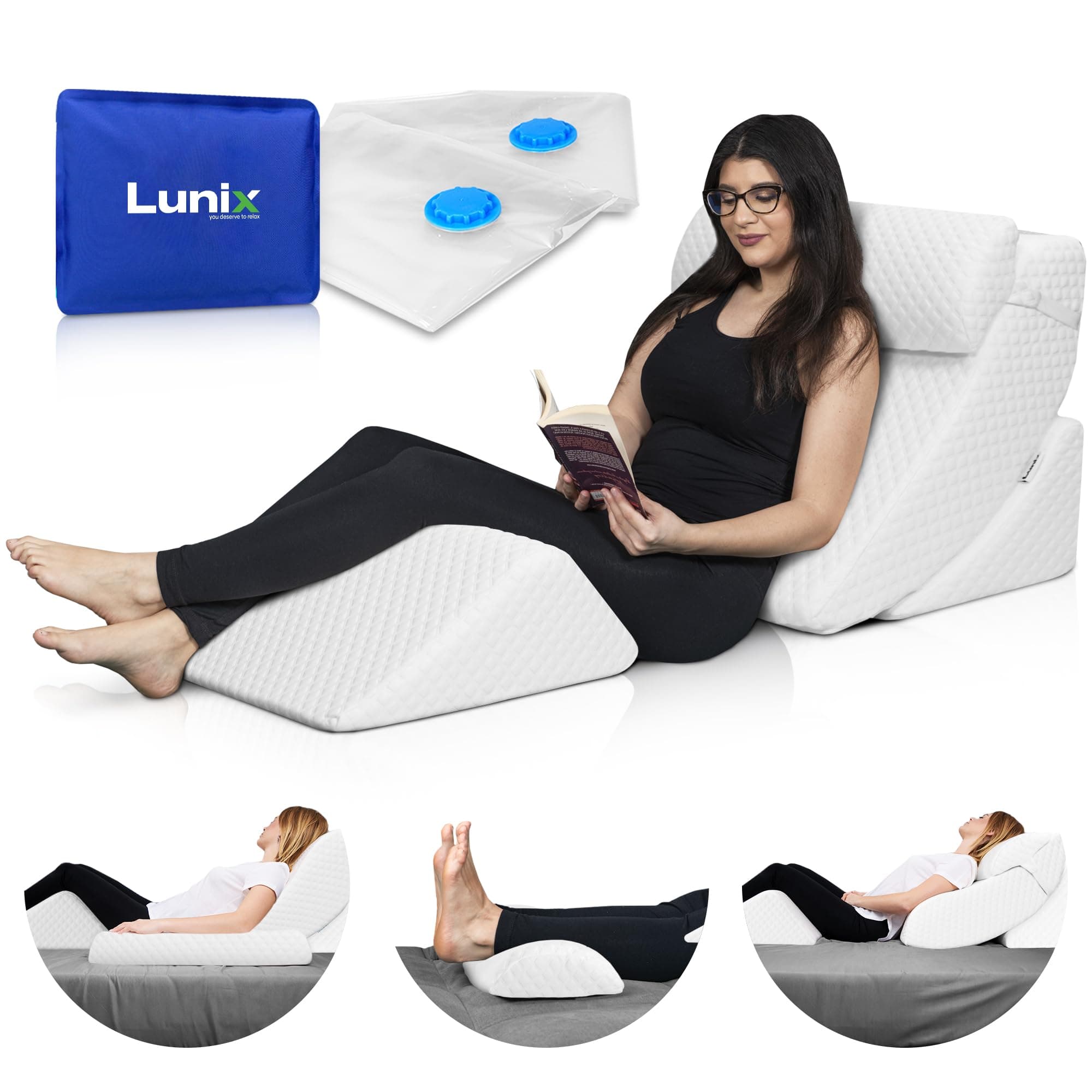 Lunix LX5 4-Piece Support for Shoulder & Upper Body Rest, Orthopedic Bed Wedge Pillow Set, Elevated Memory Foam for Post-Op Recovery & Sleep Comfort, Pebble White