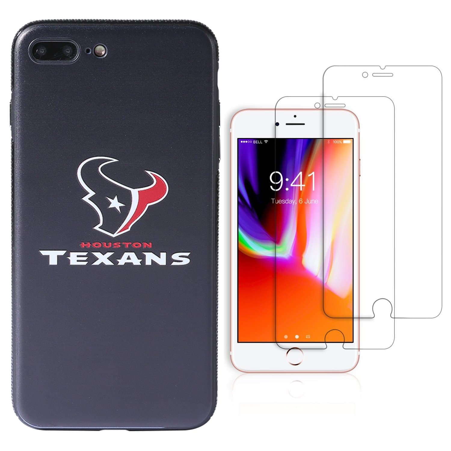 Sportula NFL Phone Case for iPhone 7 Plus/iPhone 8 Plus (5.5”), Give 2 Premium Screen Protectors Extra Value Set (Huston Texans)