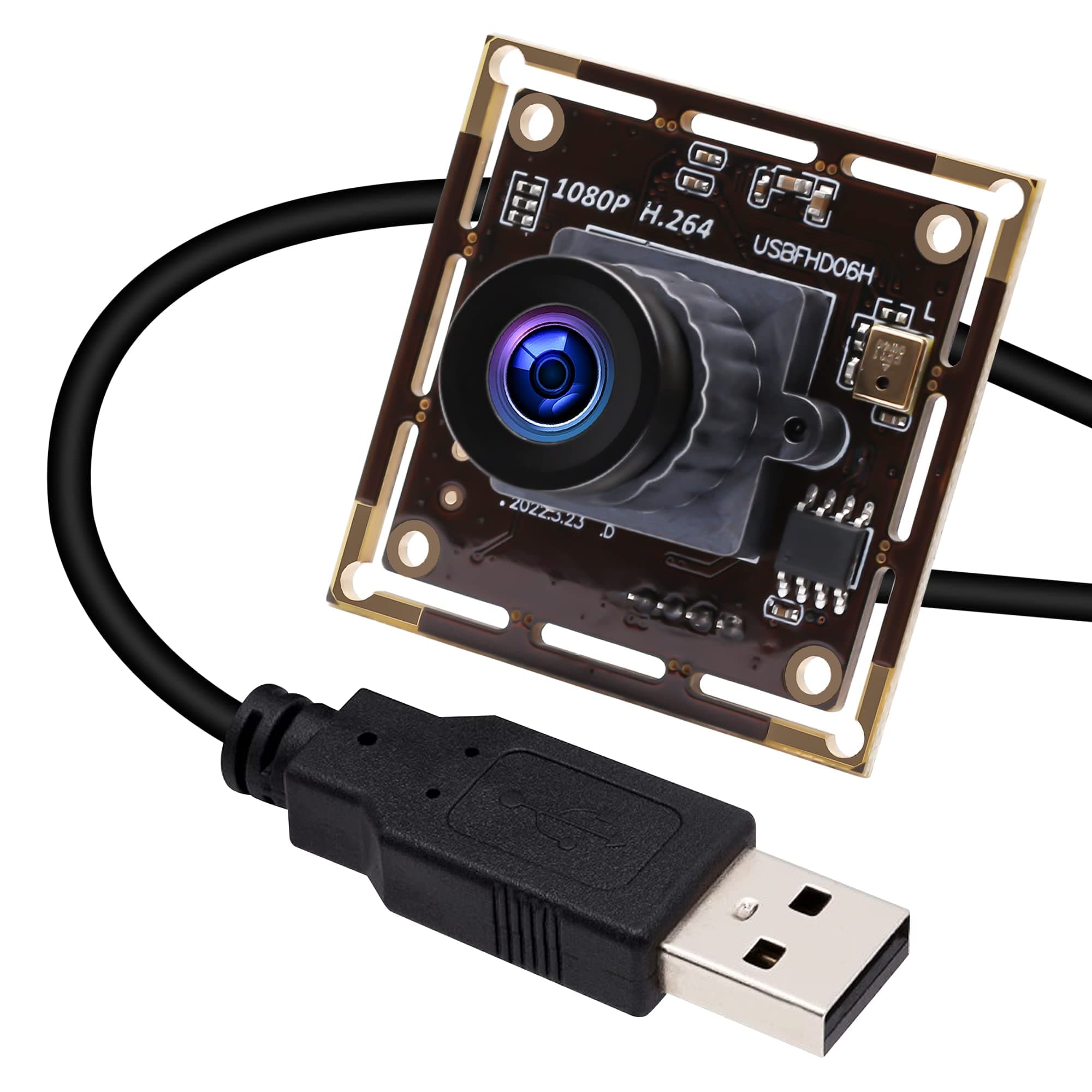 ELP USB Camera Low Light 2MP 1080P Sony IMX323 Sensor USB Camera Module with Microphone,2.1mm Wide Angle Lens Embedded Webcam Board,0.01Lux H.264 High Speed Industrial USB Computer Camera for Laptop