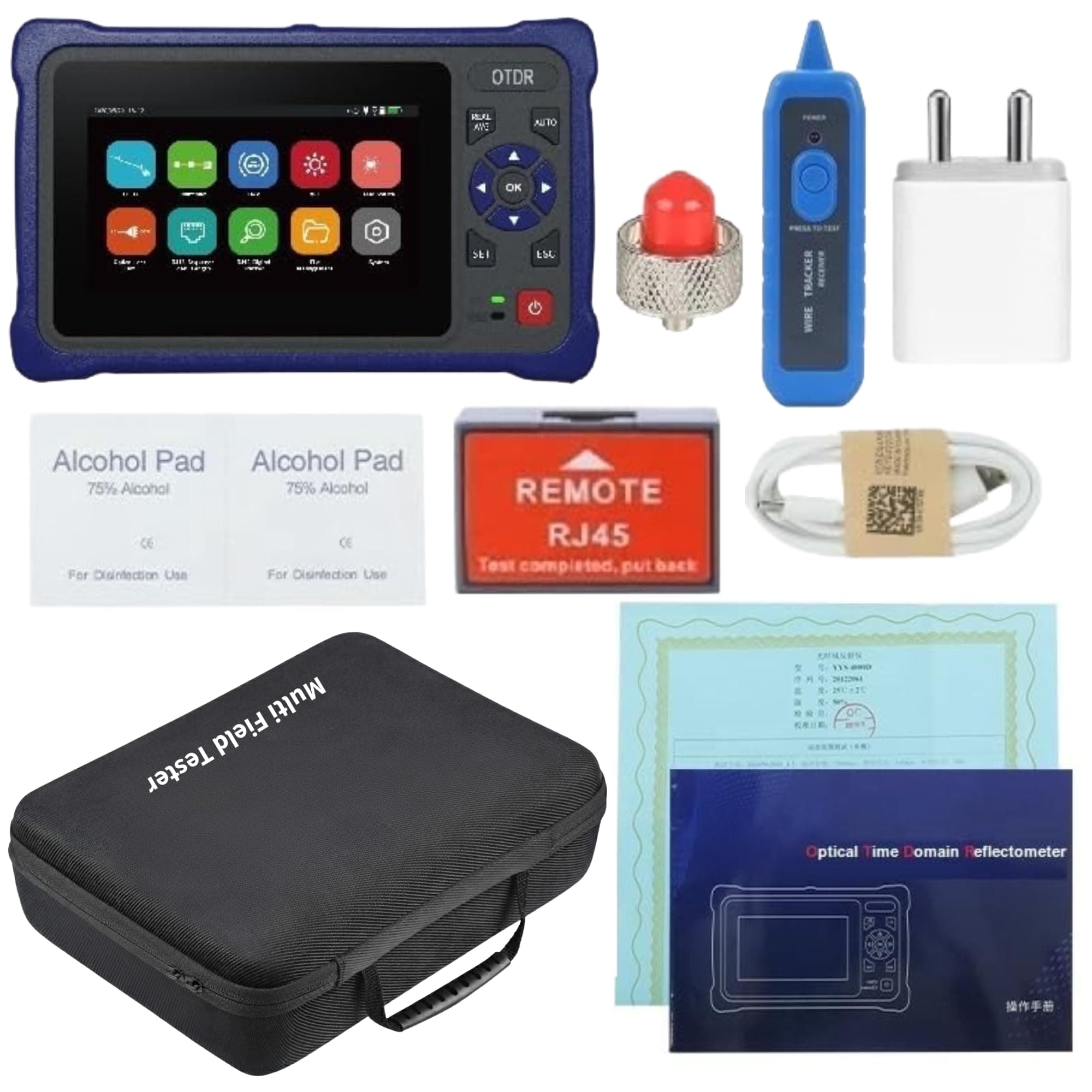 Techtest Upgraded Optical Time Domain Reflectometer Otdr SCAPC/FCPC Tester Dual Wavelength 1310/1550nm 26/24db with Touch Screen Vfl Visual Fault Locater Laser Source Optical Power Meter