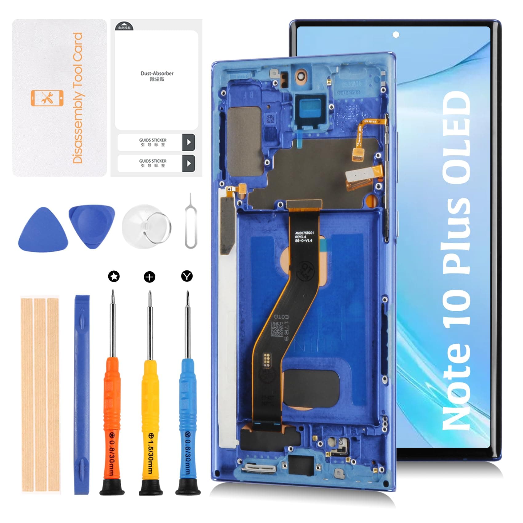 Note 10+ 5G OLED LCD Display +Aura Blue Frame for Samsung Galaxy Note10 Plus/5G SM-N975U N975W N976U 6.8" LCD Screen Display Replacement Touch Digitizer Assembly Kit