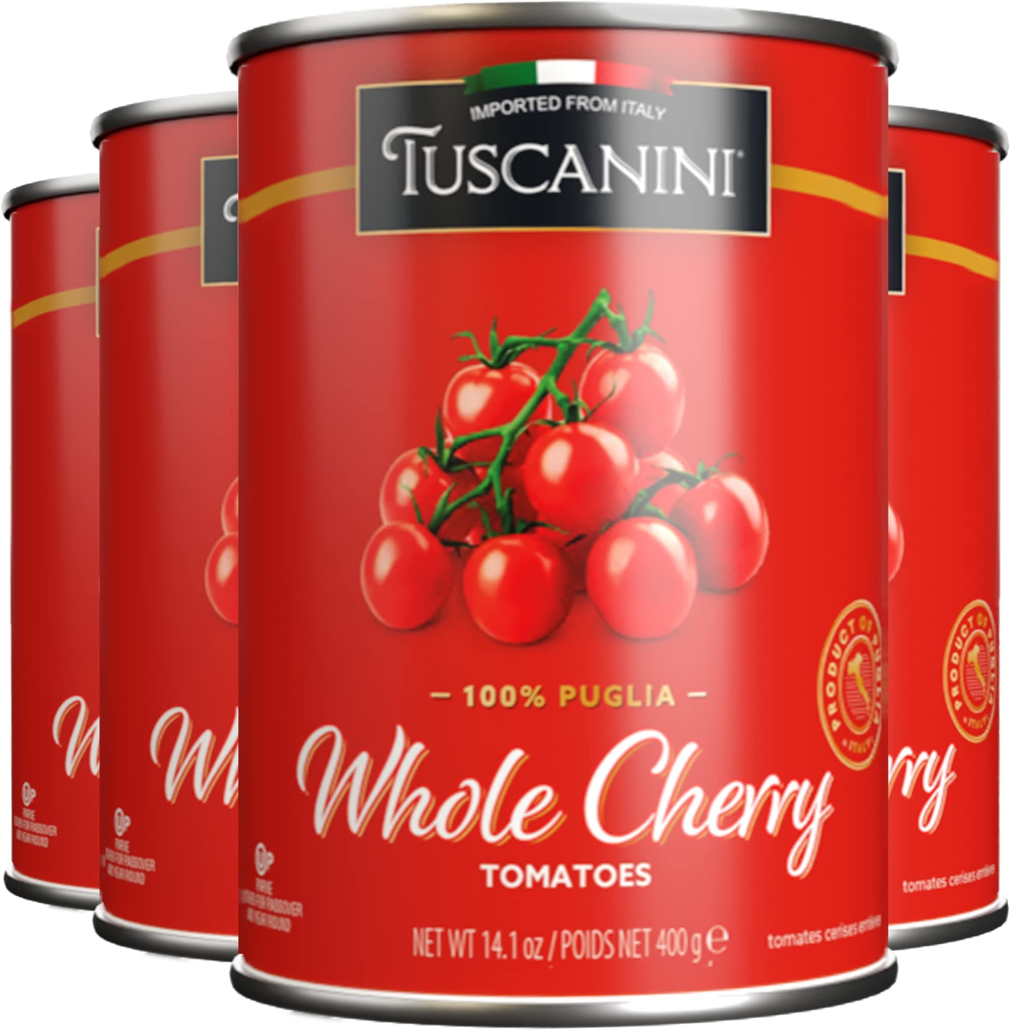 Whole Cherry Tomatoes 14.1oz (4 Pack) | Imported From Italy, Delicious Taste & Texture, BPA Free Lined Can, Kosher for Passover