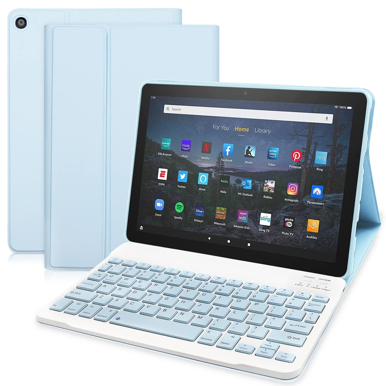 Keyboard Case for All-New Kindle Fire HD 10 and Fire HD 10 Plus Tablet (11th Generation, 2021 Release) - Slim Protective Cover with Detachable Bluetooth Keyboard(Sky Blue)