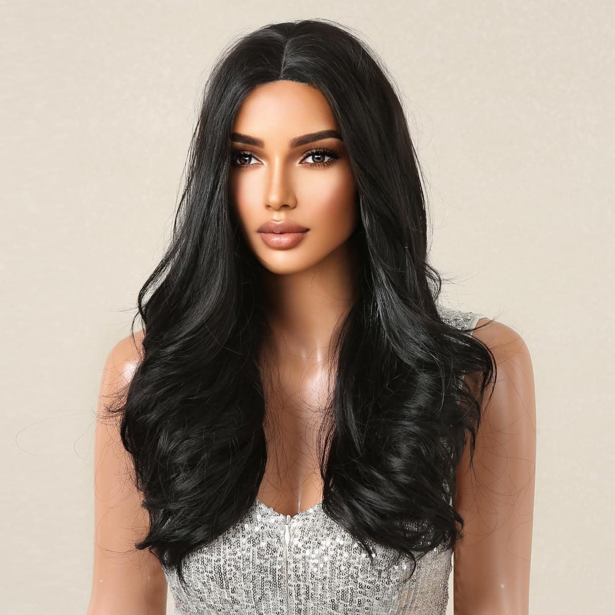 VIEWS Full Head Women Medium Long Wavy Light Black Full Hair Wig Cosplay Costume Heat Resistant