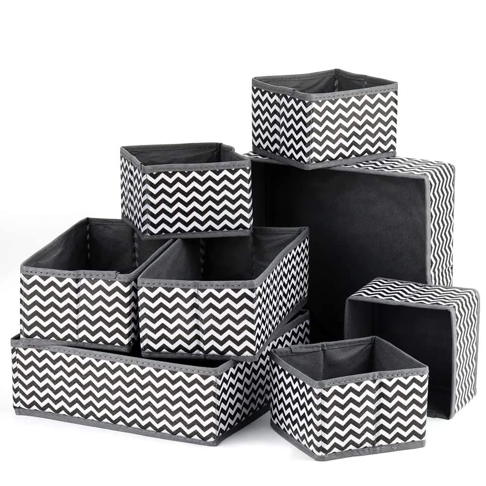 Arabest Foldable Cloth Storage Box, 8 Pcs Grey Drawer Organizers for Clothing, Clothes Drawer Organizer for Storing Bras, Baby Clothing, T Shirt, Socks, Scarves, Tie