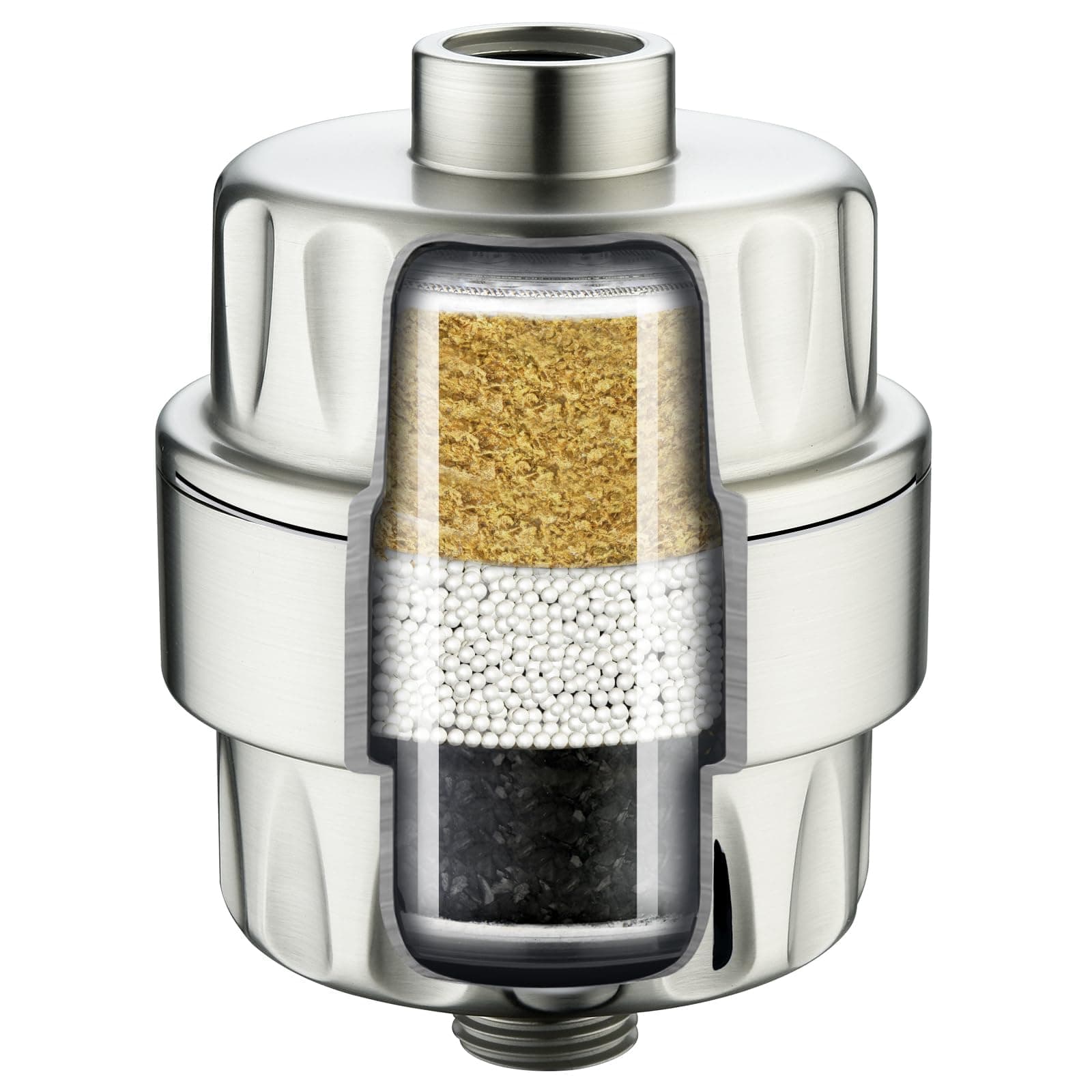 BRIGHT SHOWERS Shower Filter, High Output Shower Head Filter, 3-Stage Filtration for Hard Water & Chlorine Removal, Improves Skin, Hair & Nails, Universal Fit, Brushed Nickel