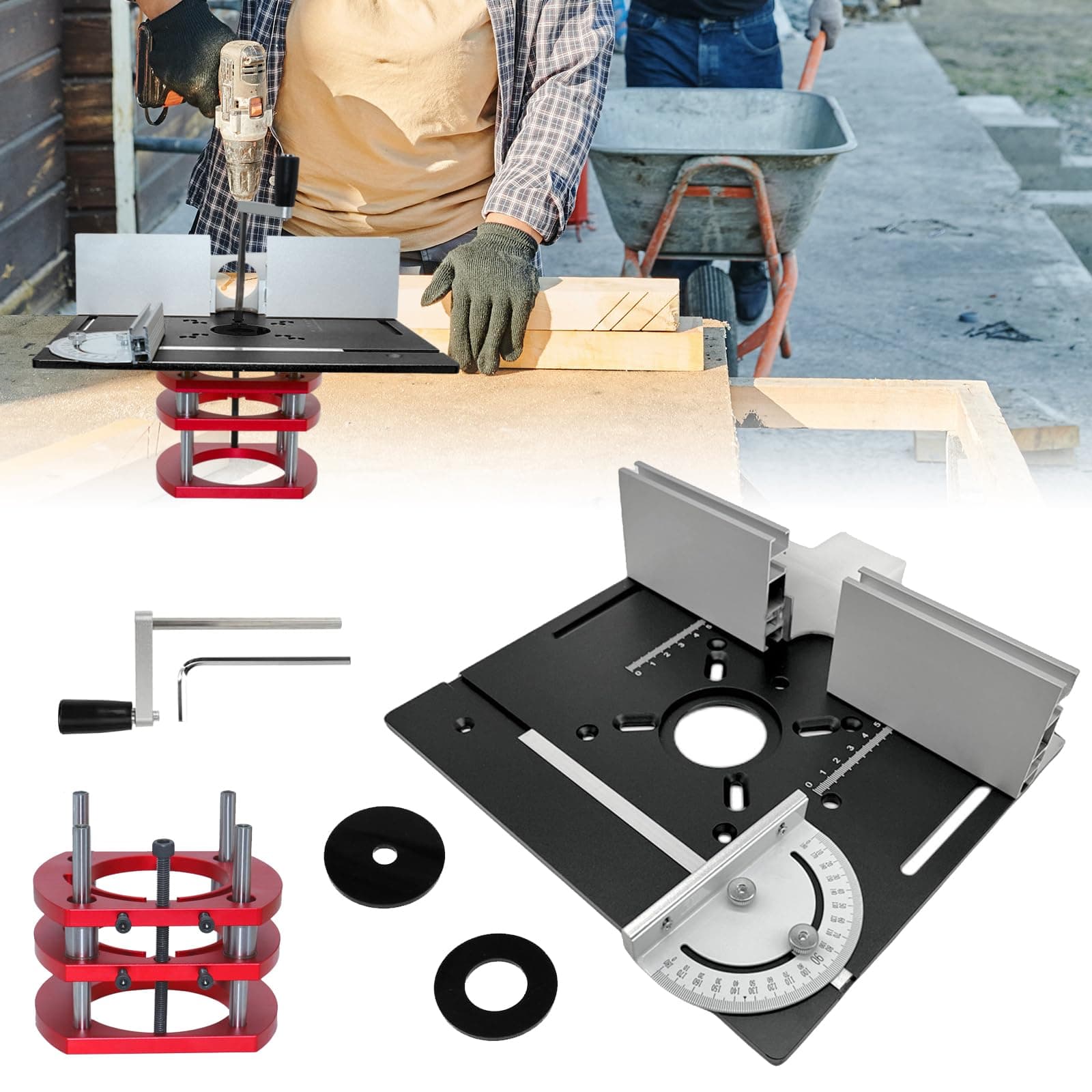 CISSIYOG 4 Piece Router Table Set, Aluminum, Fixed Base, 65mm Diameter, Router Table for Woodworking