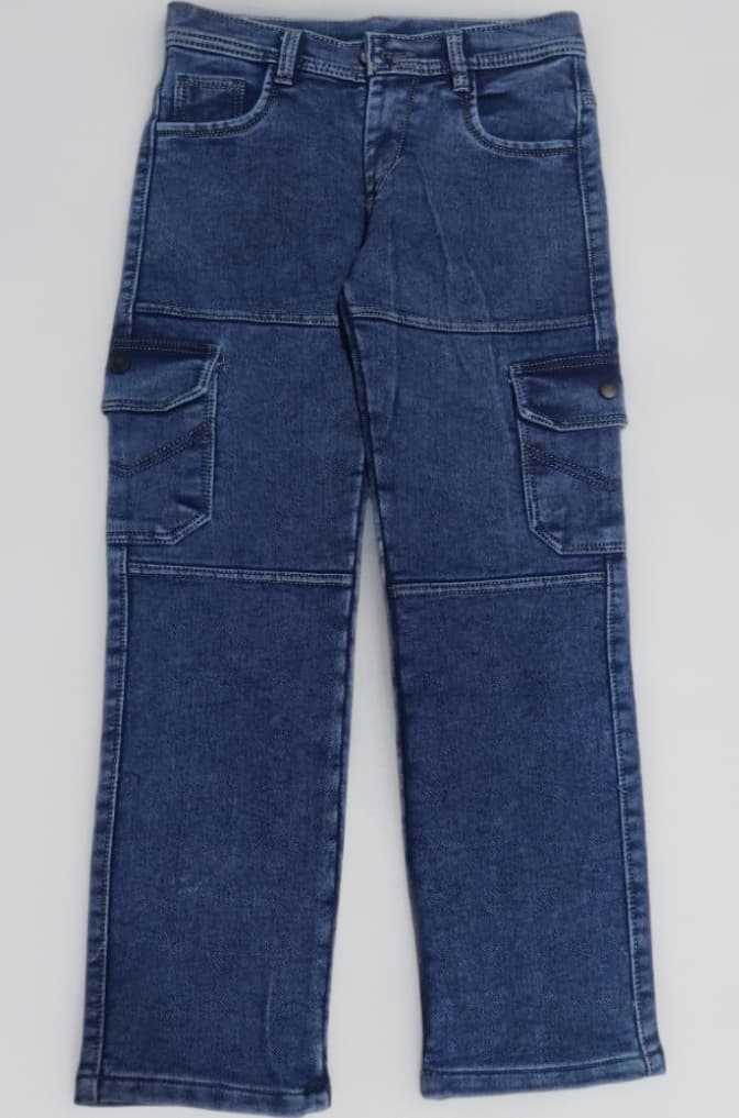Boys Solid Cargo Denim Jeans