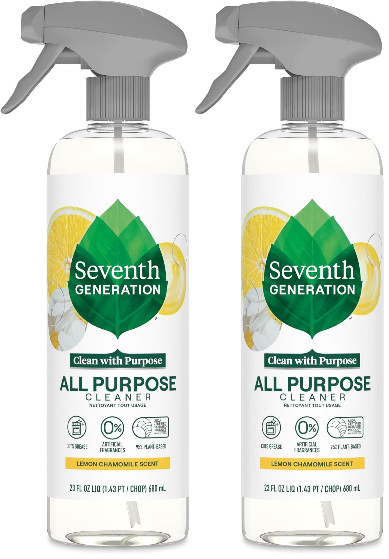 Seventh Generation All Purpose Cleaner, Lemon Chamomile Scent, Cuts Grease, 23 Fl Oz (Pack of 2)