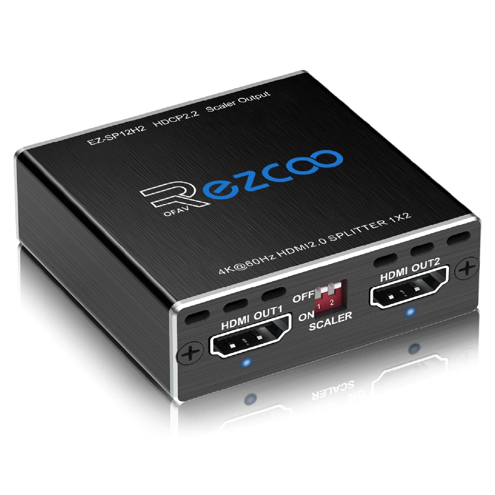 SP12H2 4K HDMI Splitter - 1x2 HDR, Dolby Vision Atmos, Down Scaler, 4K 1080P Sync, 4:4:4, HDCP2.2, EDID 4K5.1/4K7.1/Copy, For Game, Xbox, PS5, Roku
