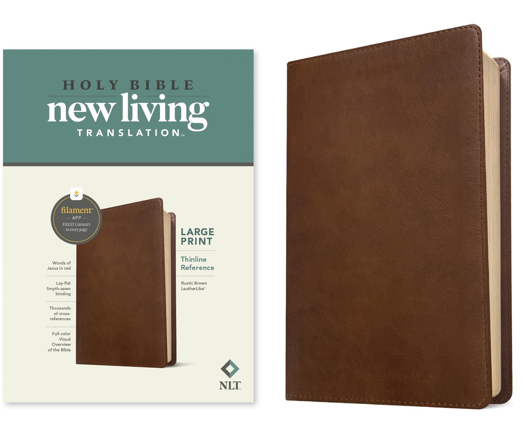NLT Large Print Thinline Reference Bible, Filament-Enabled Edition (LeatherLike, Rustic Brown, Red Letter)