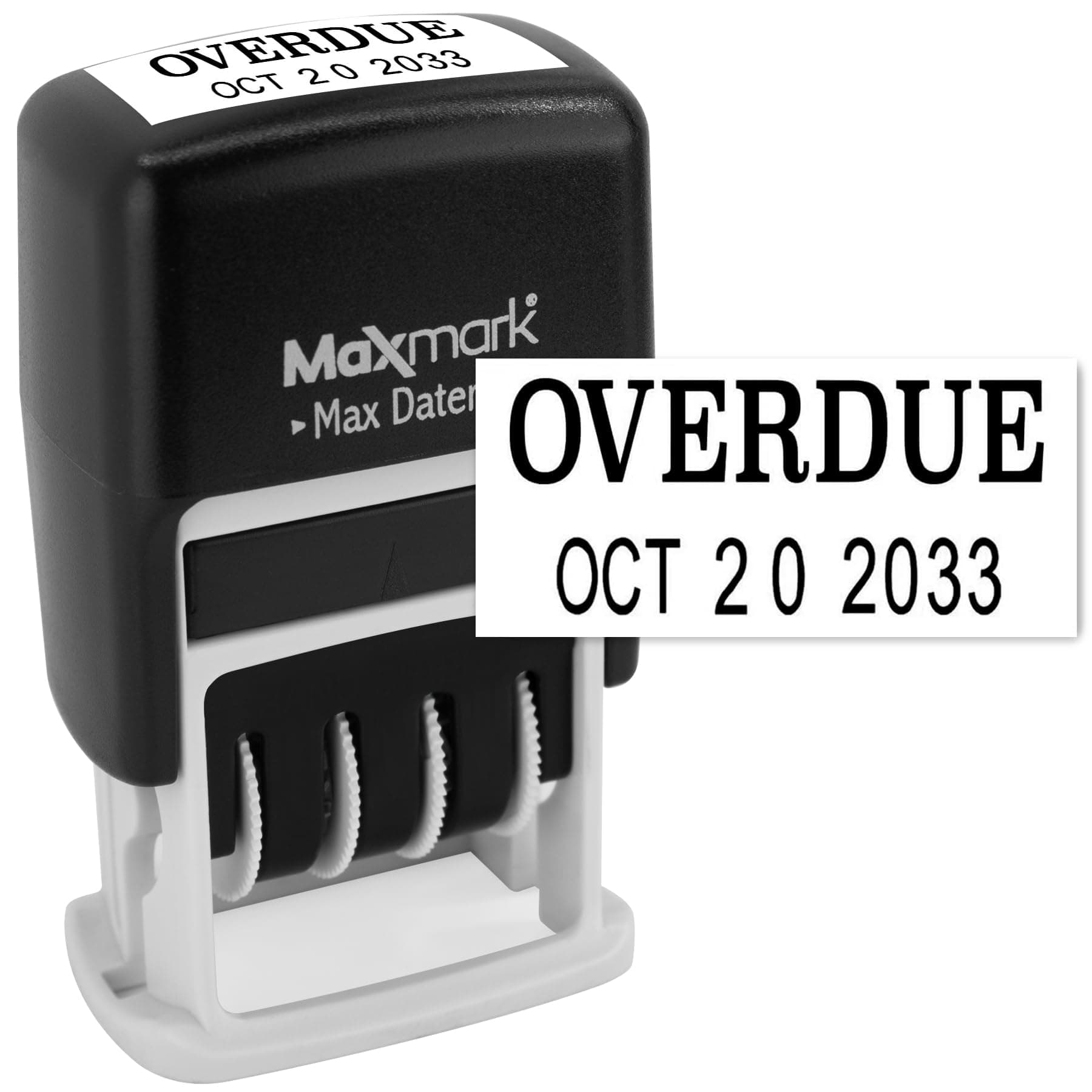 MaxMark Self-Inking Rubber Date Office Stamp with OVERDUE Phrase & Date - Black Ink (Max Dater)