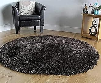 FR Creations Modern Polyester Anti Slip Round Shaggy Fluffy Fur Rug and Carpet for Living Room, Bedroom,Offices, Kitchens(6x6 Feet)-Black