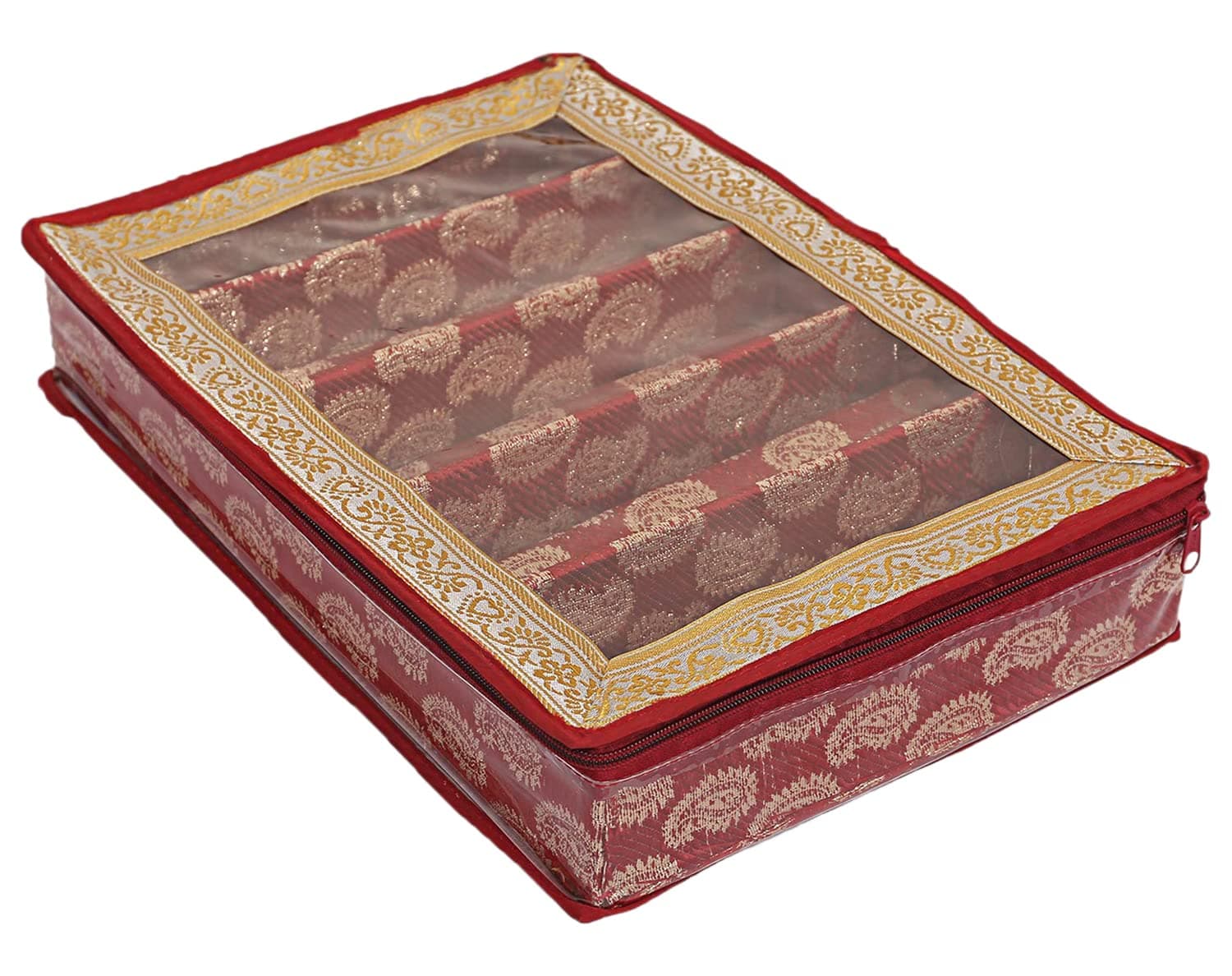 Kuber Industries PVC Multipurpose Teardrop Pattern Laminated 5 Rod Bangle Box/Organizer/Case with Tranasparent Top (Red)-47KM0497