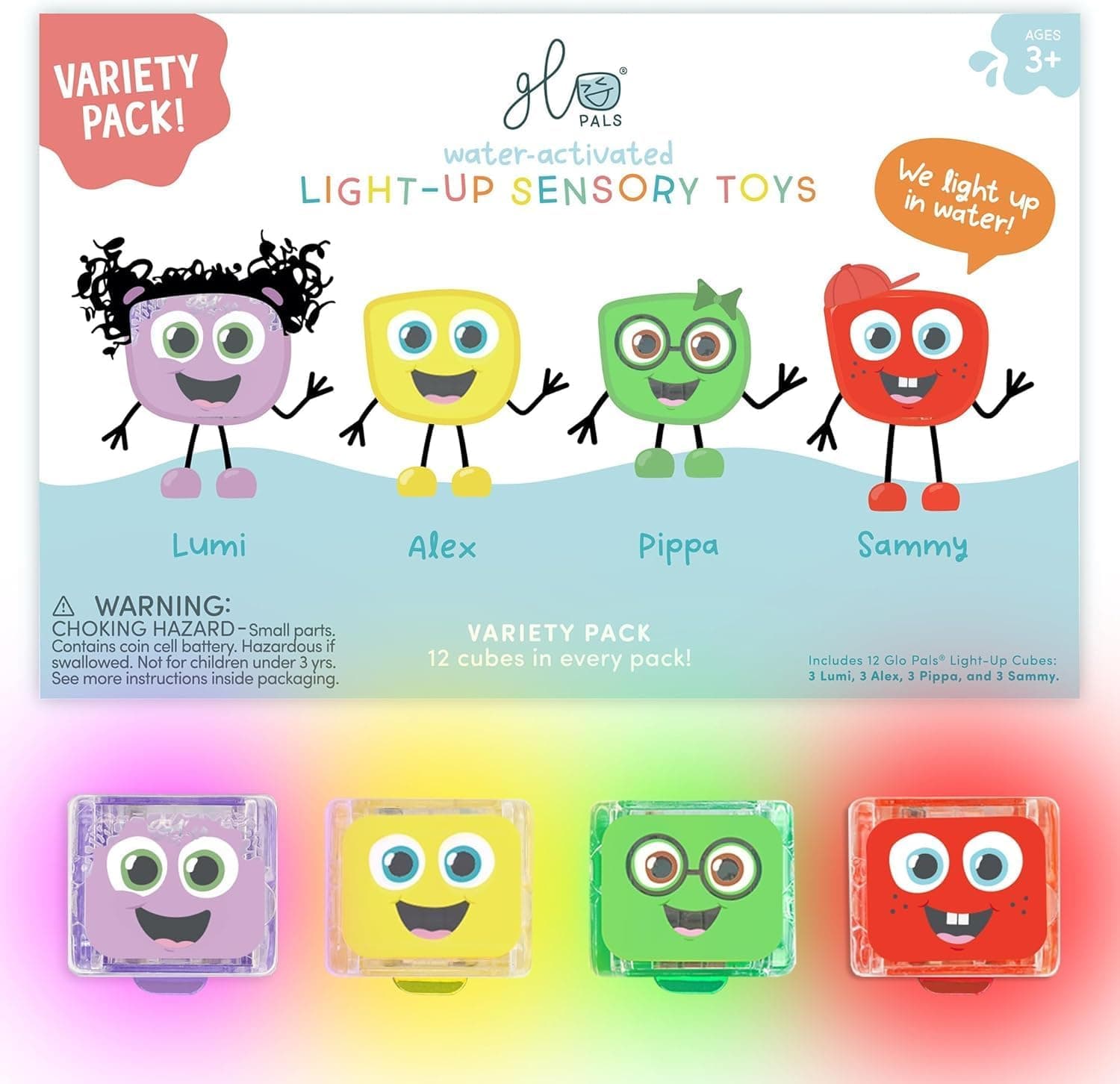 Water-Activated Light-Up Cubes for Sensory Play – 12 Pack