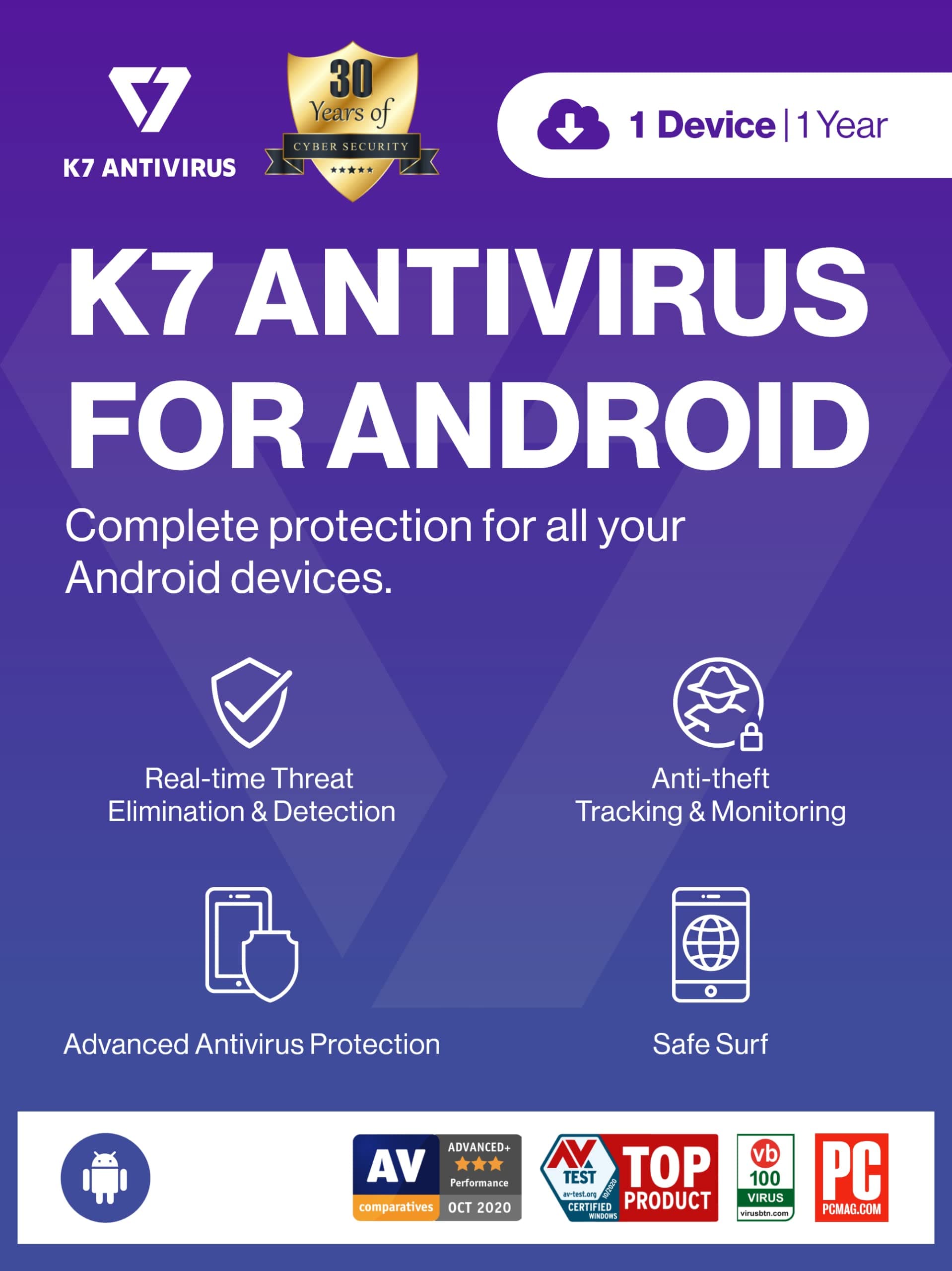 K7 Mobile Security Antivirus for Android 2026 |1 Device 1 Year | Advanced Antivirus for Mobile, Anti-theft, Burglar Alarm, Anti Malware, Contact Backup