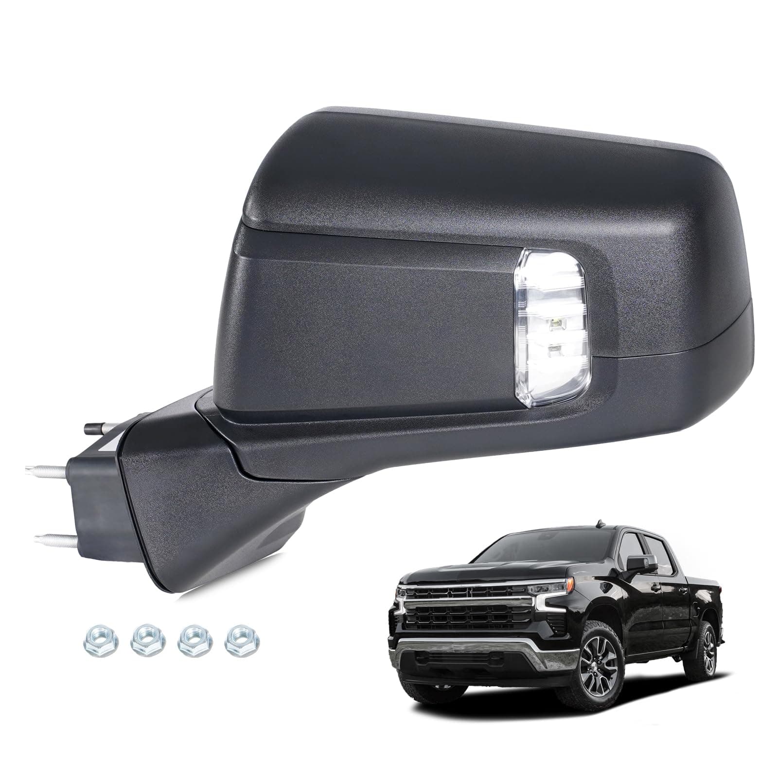 Side Mirror Compatible with 2019-2025 Chevy Silverado 1500 RST with Turn Signal Sideview mirror Textured Black - GM1320680 84823221 (7 Pins & Left Driver Side)