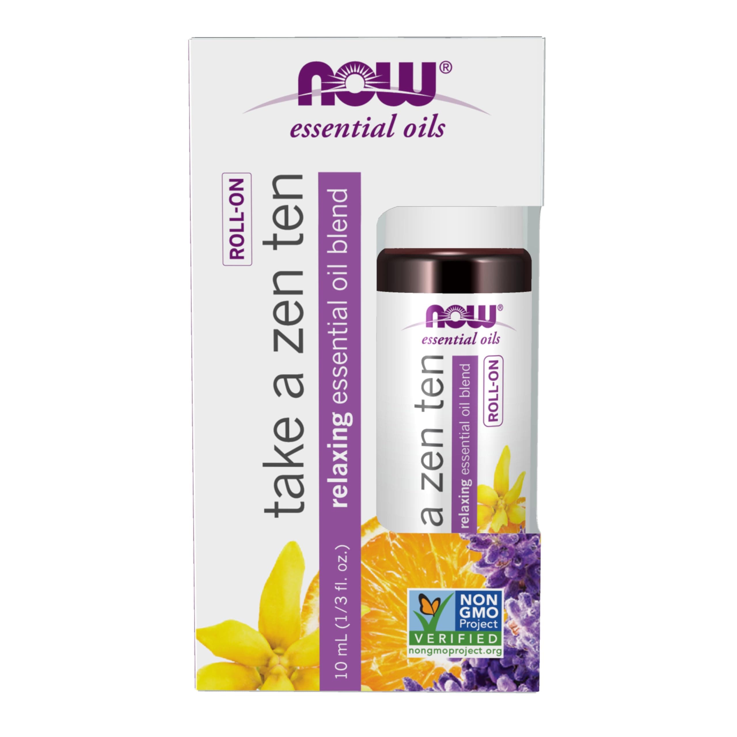 NOW Essential Oils, Take A Zen Ten Roll On, Non-GMO Project Verified, Relaxing Blend, Steam Distilled, Topical Aromatherapy, 10-mL