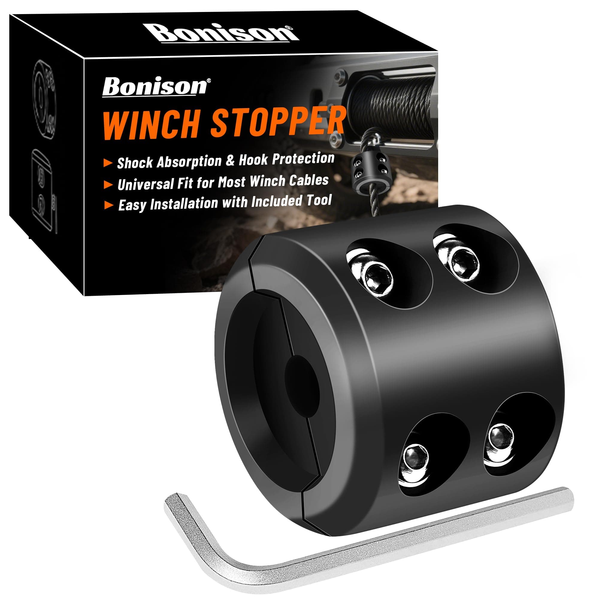 Bonison Winch Stopper for Cable. Truck UTV ATV Rubber Winch Cable Stopper, Protects Towing Hook, Synthetic Rope, Cable Line from Wear or Damage, Hawse, Bumper. (Black Winch Stopper)