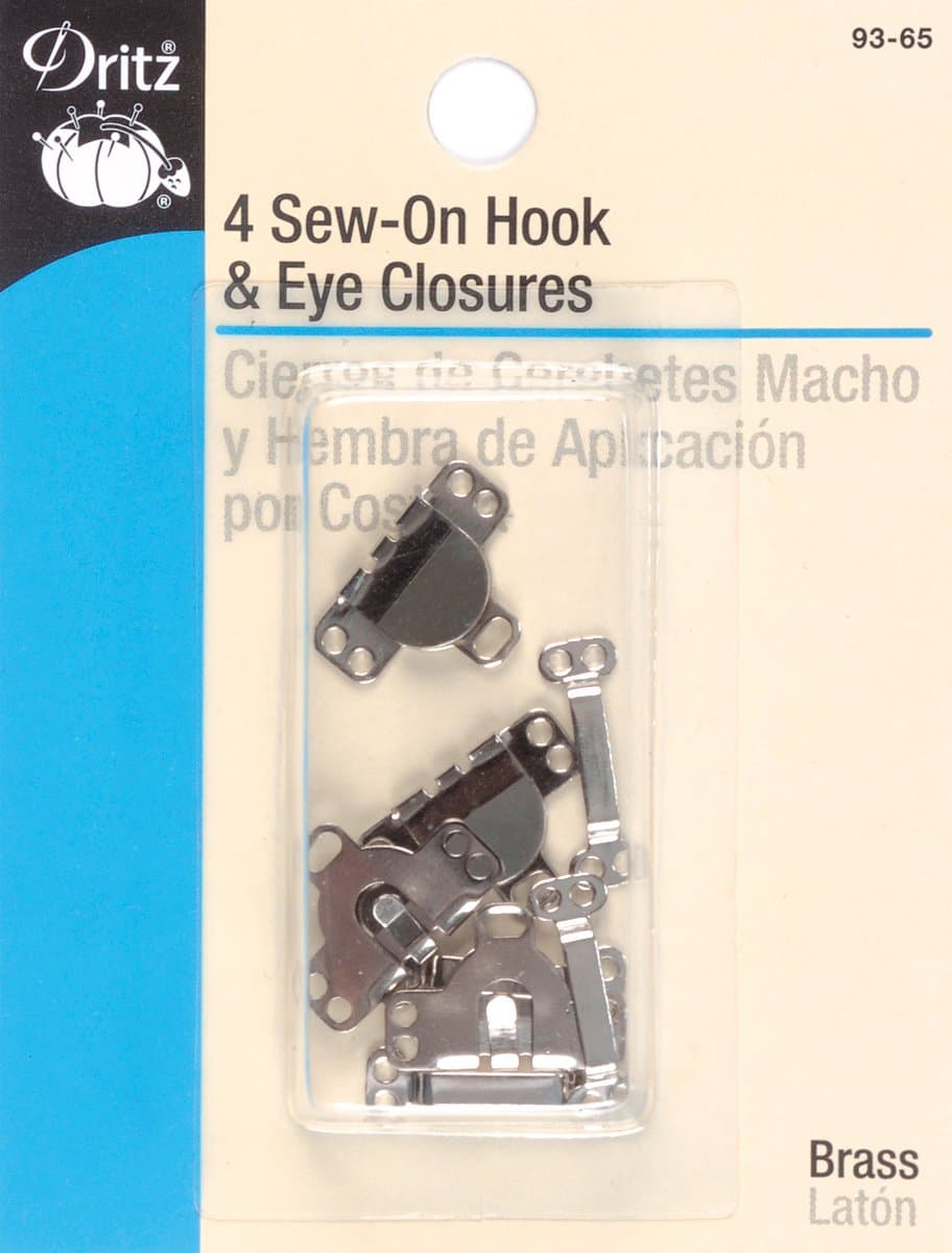Sew-On Skirt Hook & Eye Closures 4/Pkg, Nickel