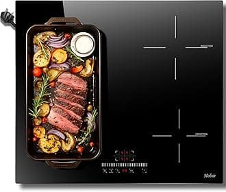 Hobsir hob Plug in Induction Hob 4 Zones Plug in Electric Hob 60cm with Flexible Zone for Griddle Plate, Bulit-in, 2800W, Slider Touch, Timer, Child-safety Lock, Pause Function,13 Amp
