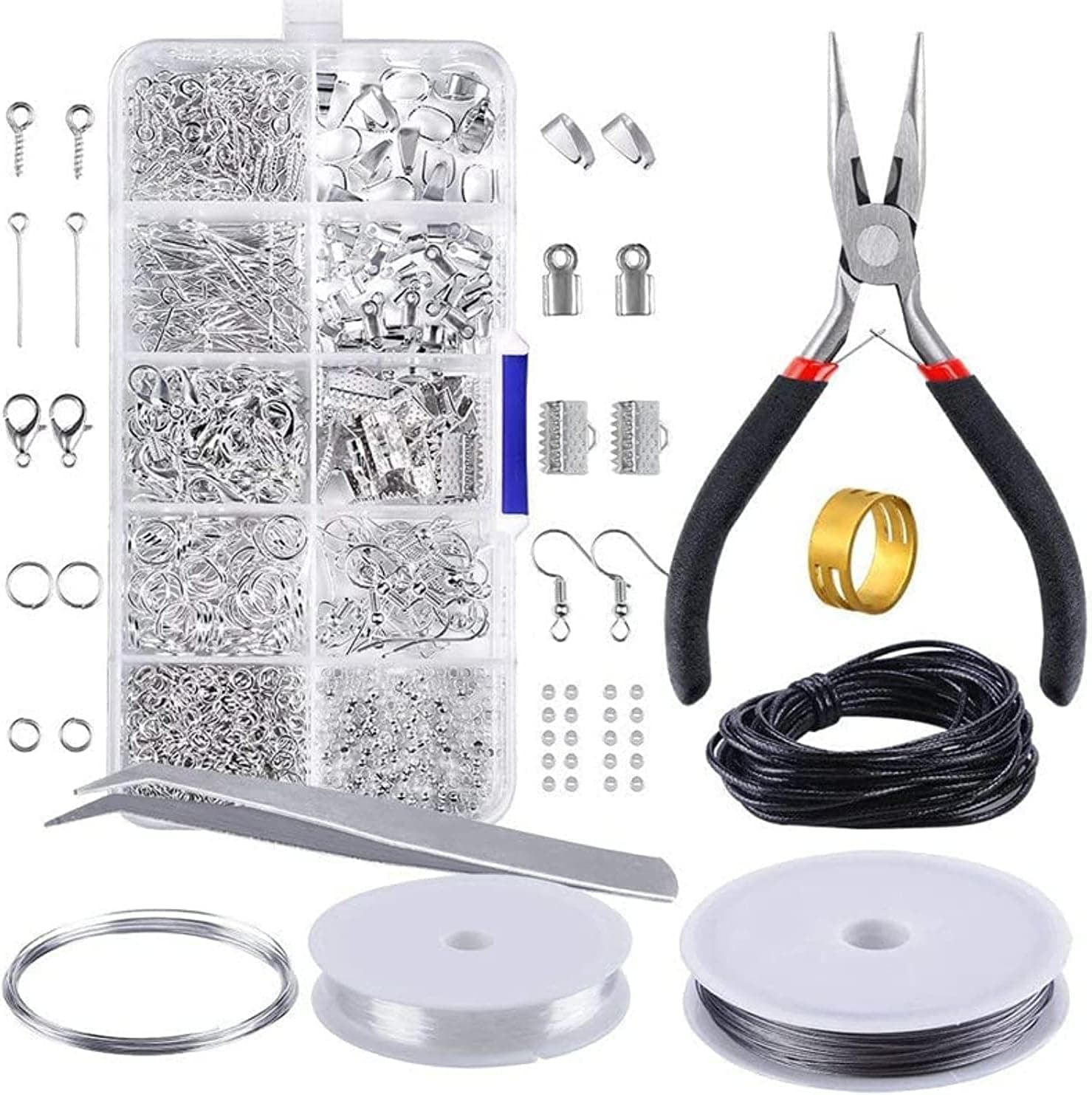 Silver Jewellery Making Kit, Earring Making Kit Include Plier, Tweezers And Wire For Diy Earrings Bracelet Necklace, Mutlicolor