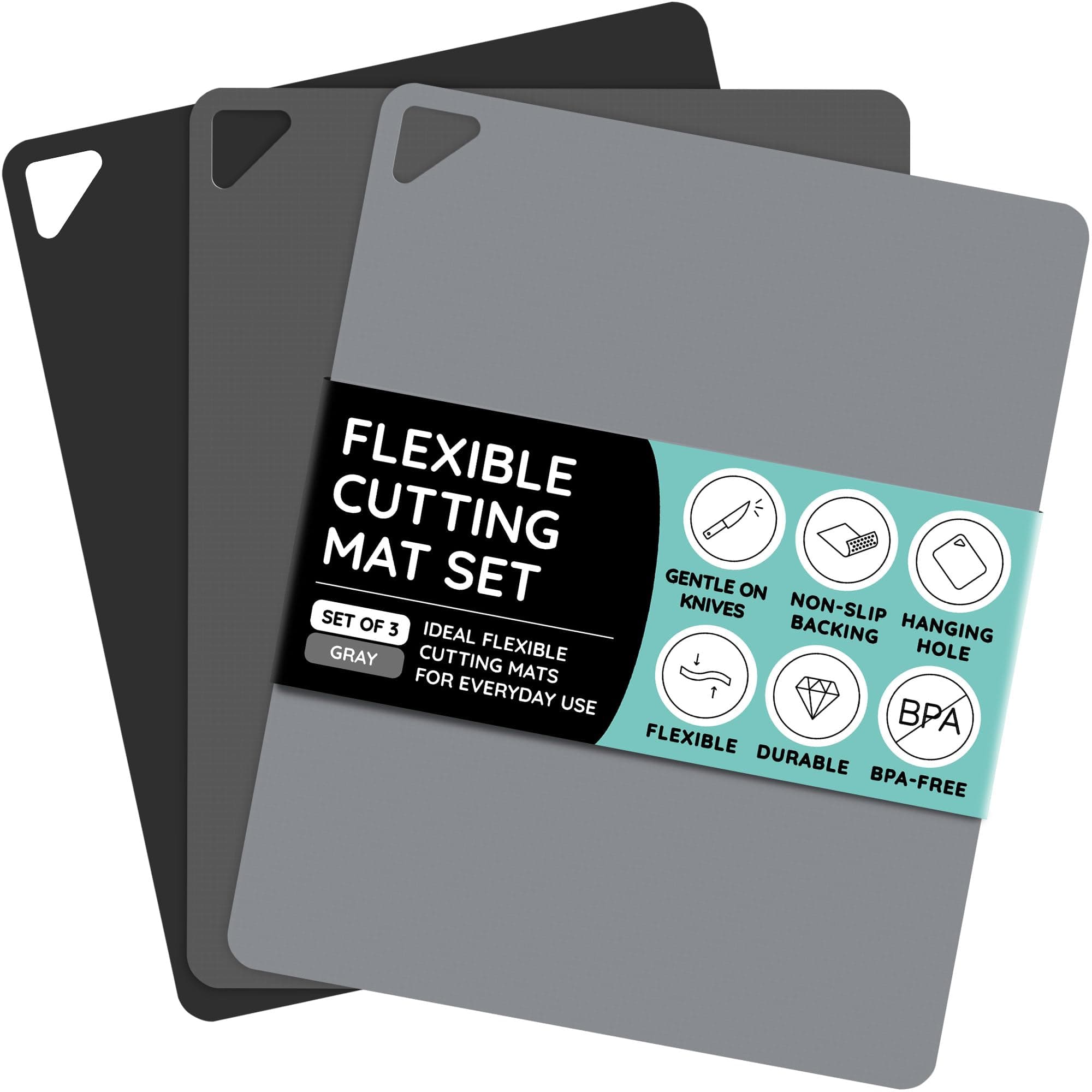 July Home Cutting Board Alternative for Kitchen - Extra Thick Flexible Plastic Cutting Board Set of 3, Non-Slip, BPA-Free, Easy to Clean, Colored Cutting Mats for Cooking, Durable Chopping Sheets