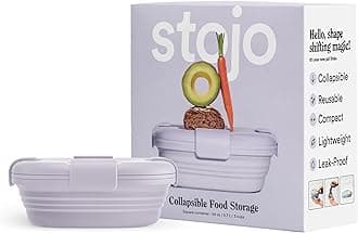 Stojo Collapsible Sandwich Box - Reusable Pocket Size Travel Camping Food Storage Snack Box with Lid - 24oz Carnation (LILAC)