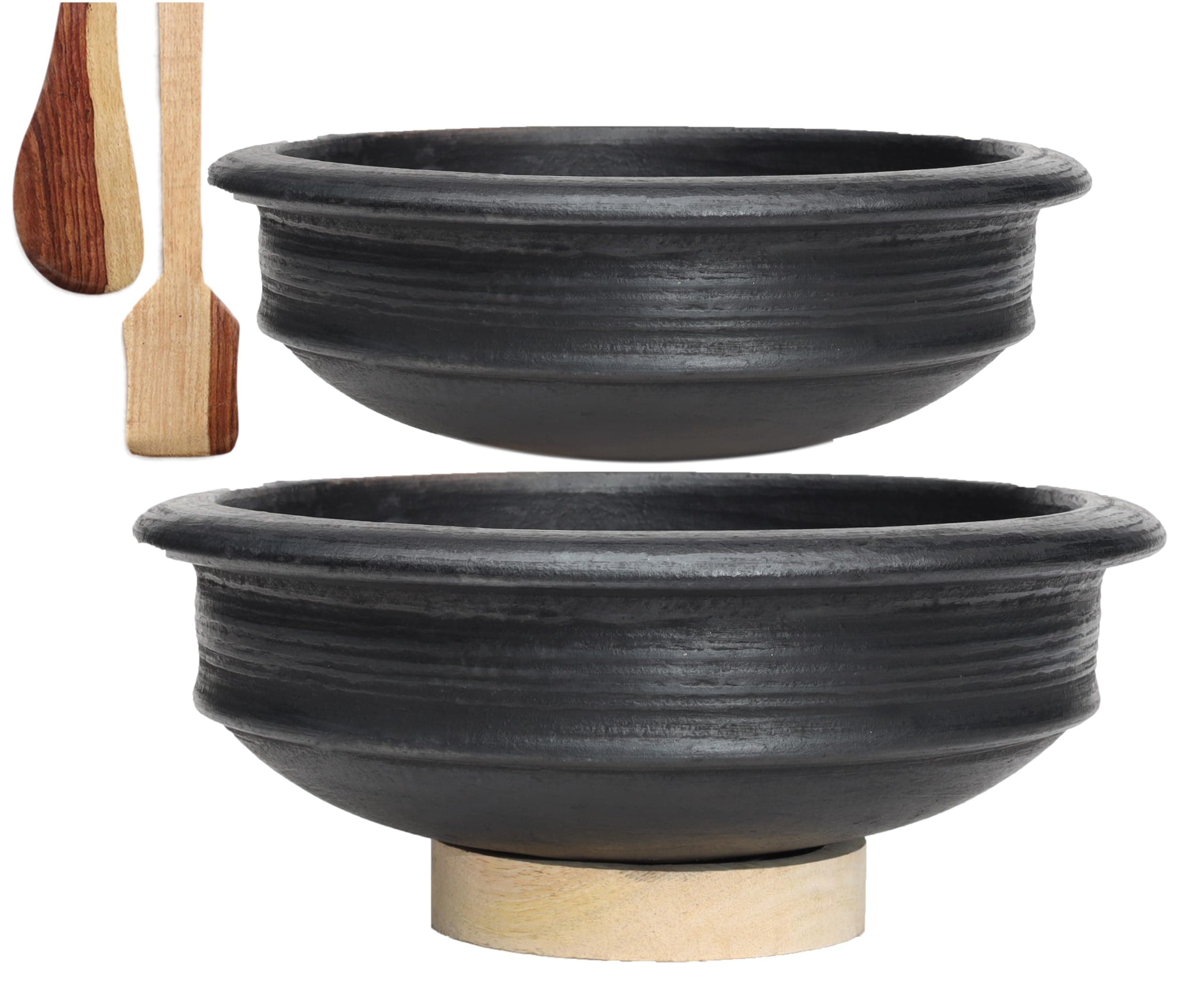 Deep Burned Uncoated Clay Pot/Earthen/Mud/Mitti Handi for Cooking and serving Combo 1 & 2 Liter | Black