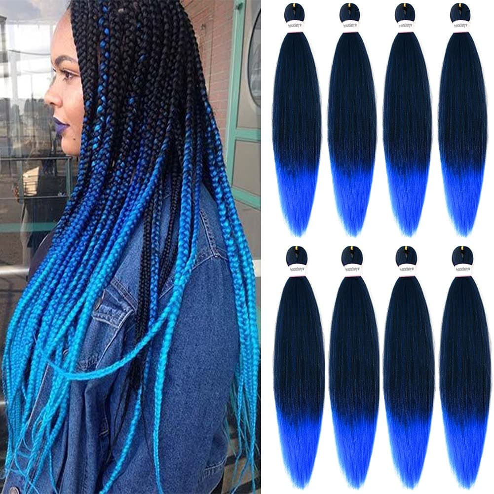 ONICA Expression Blue Braiding Hair Pre-Stretched 28 inch 8 Packs Ombre Synthetic Braids Hair Extension Hot Water Yaki Straight Long Hair (1B/Blue)
