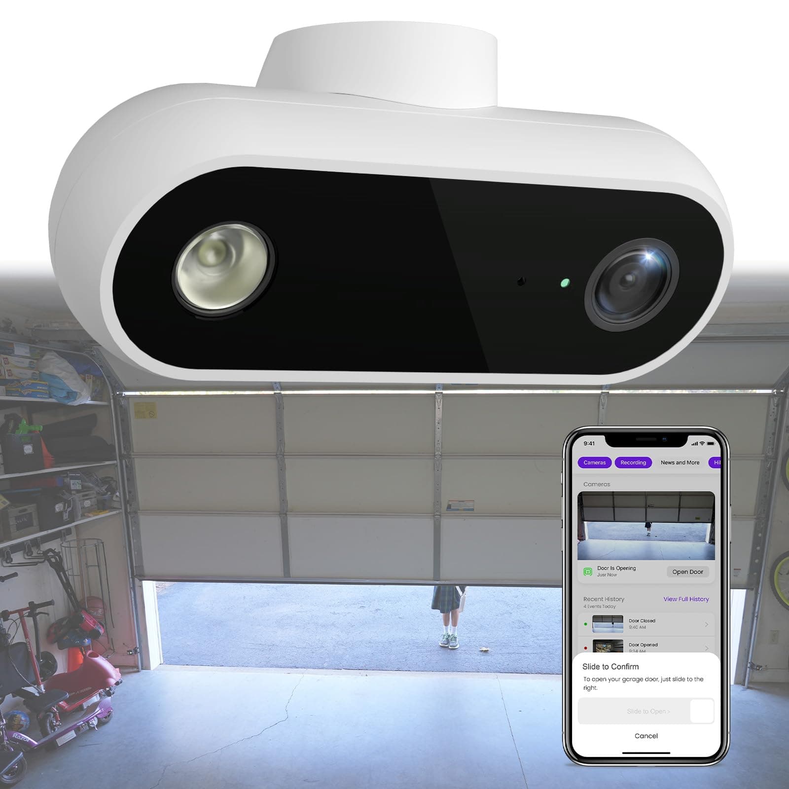 OCCHI Smart Garage Door Opener Remote, Garage Camera, Security+ 2.0 System Compatible, Garage Door Open/Close Control, 2.4Ghz WiFi Only, Compatible with Alexa, No Monthly Fee, Powered by Ampoza