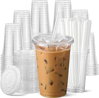 AOZITA 100 Pack - 24 oz Clear Plastic Cups with Lids and Straws, Food Safe Disposable Iced Coffee Cups for Cold Beverages, Smoothies, Iced Coffee, Leak-Proof, BPA-Free