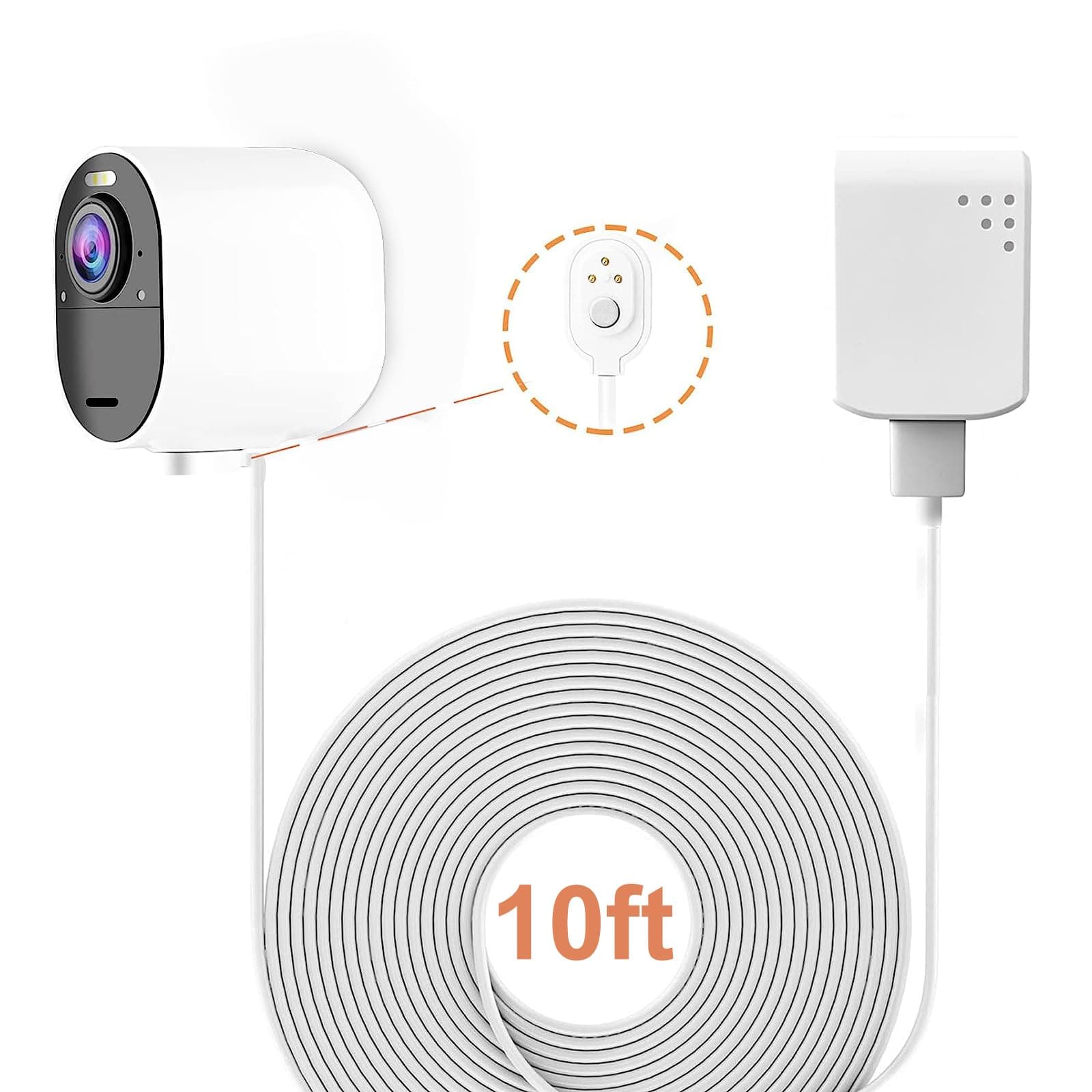 Charging Cable for Arlo Ultra/Ultra 2/Pro 3/Pro 4, Weatherproof Outdoor Magnetic Power Cable with Quick Charge Adapter, 10 Feet White (NOT Compatible with Arlo Essential Spotlight)