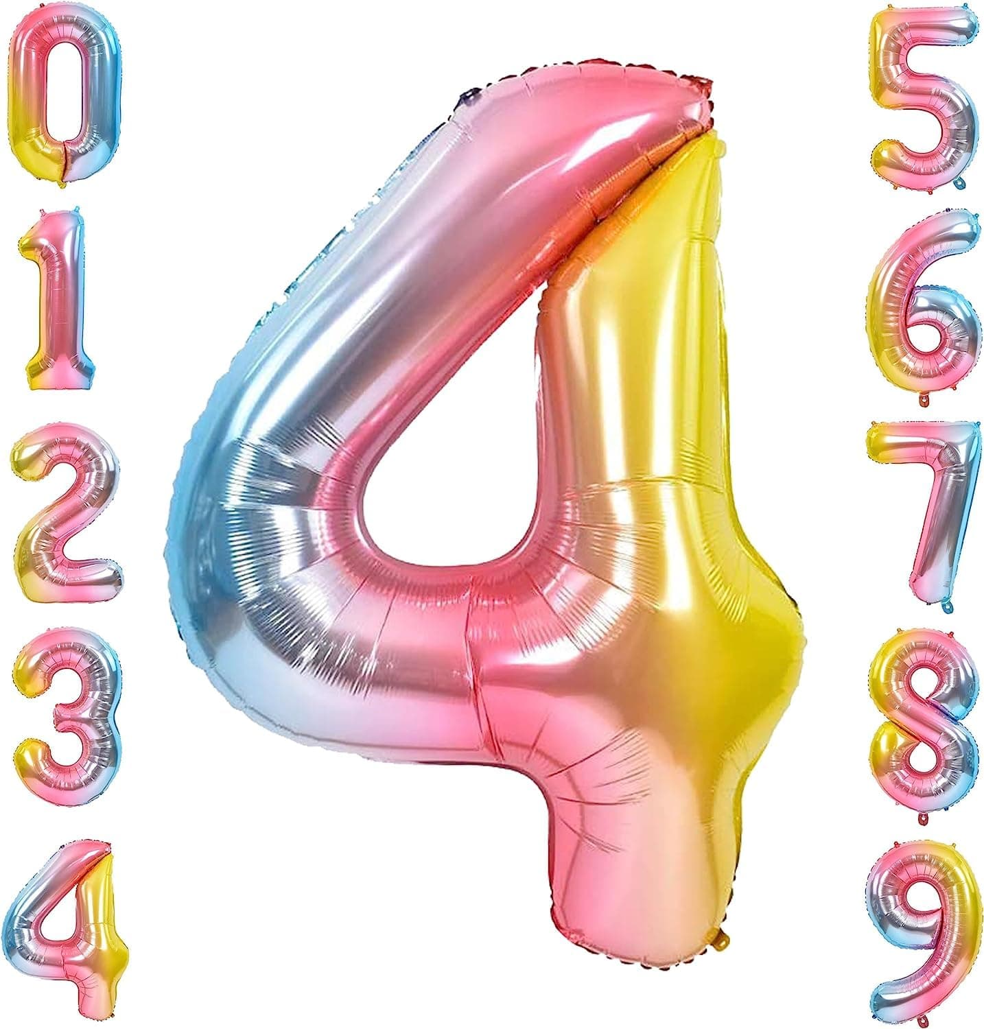 1 Pc Big Size Number 4 Foil Balloon 32 Inch Large Rainbow Number Foil Balloon Gradient 0 to 9 Number Balloons for Decoration 4th Birthday Anniversary Decoration Items(Pack of 1,Rainbow)
