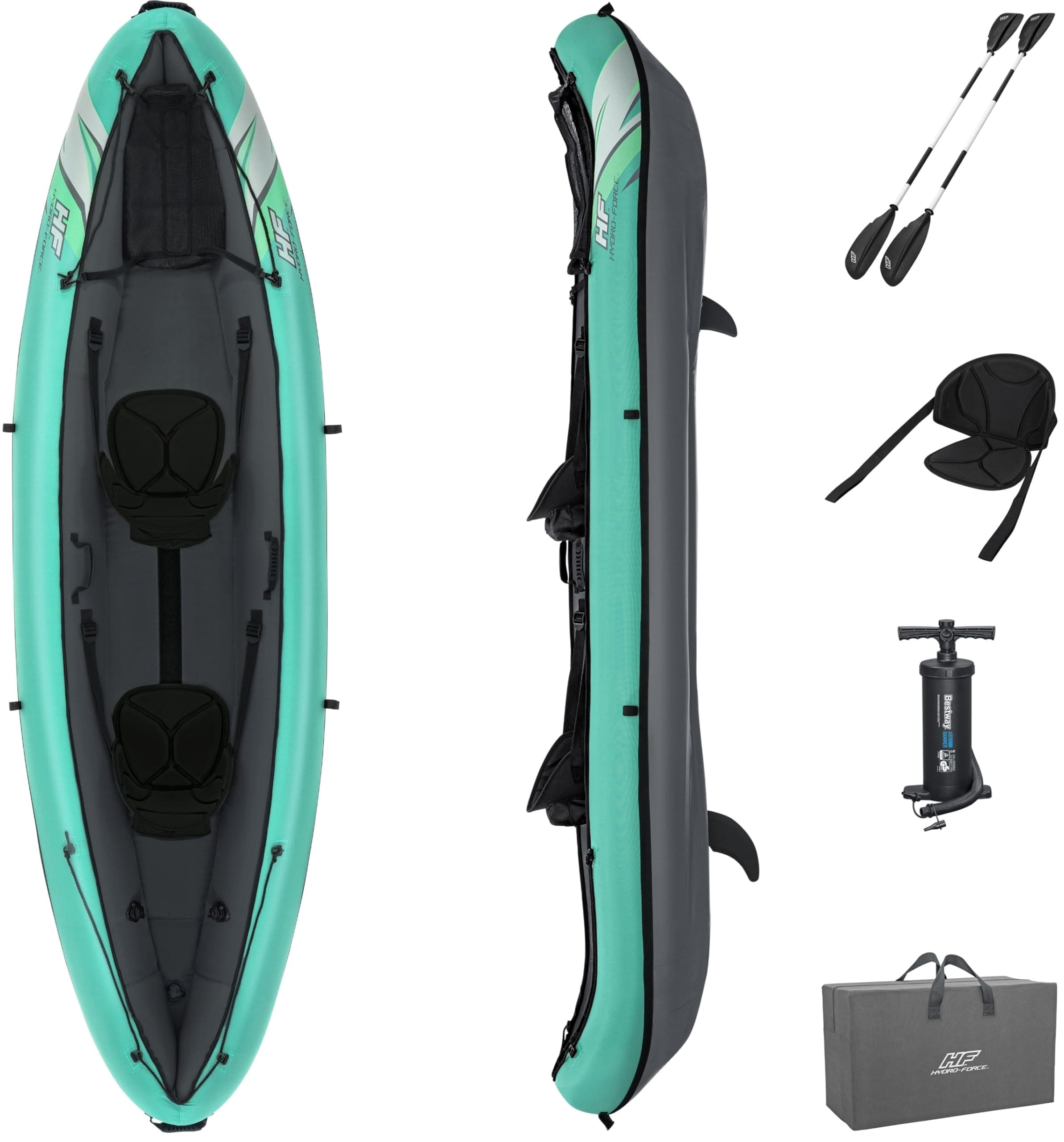 Hydro Force Inflatable Kayak Set | Includes Seat, Paddle, Hand Pump, Storage Carry Bag | Great for Adults, Kids and Families