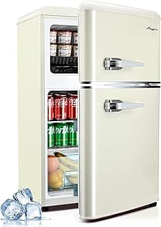 3.2 Cu.Ft Fridge with Freezer, 2 Door Retro Refrigerator with 7 Level Thermostat, Adjustable Removable Glass Shelves for Bedroom Office Apartment Dorm Bar, White