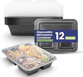 12 Pieces Disposable Microwave Container Rectangular - 3 Compartment