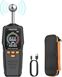 Rechargeable Moisture Meter - Pinless Damp Meter for Walls with 2.4 inch Colour LCD Screen Sound Light Alarm Damp Detector Detects 5-40 mm Depth for Wood Building Cardboard Concrete