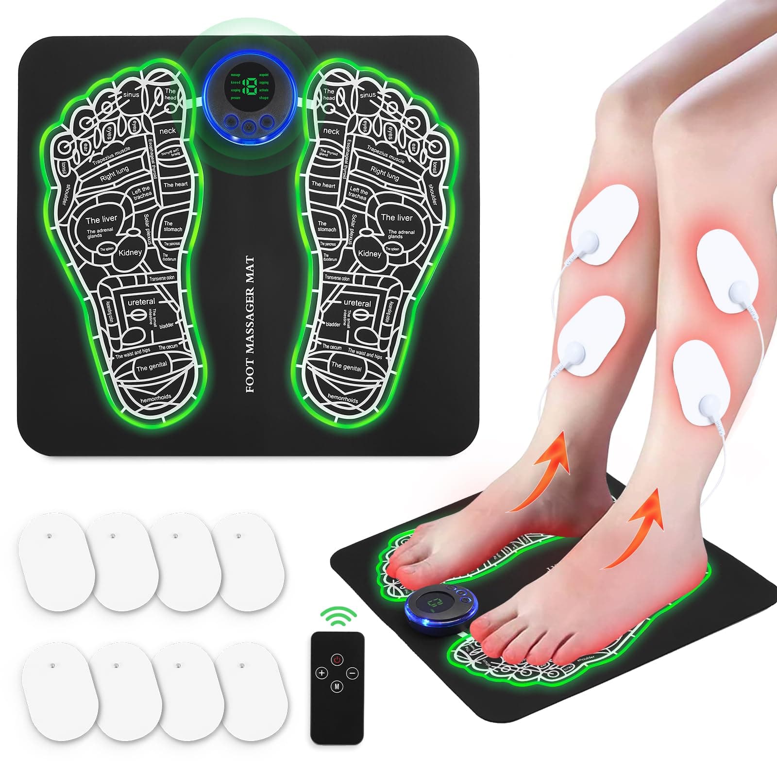 EMS Foot Massager Mat, with Remote Control, 2-in-1 Back Massager & Legs Foot Massager for Muscles Relaxation,TENS (Mode:KTR-2493)