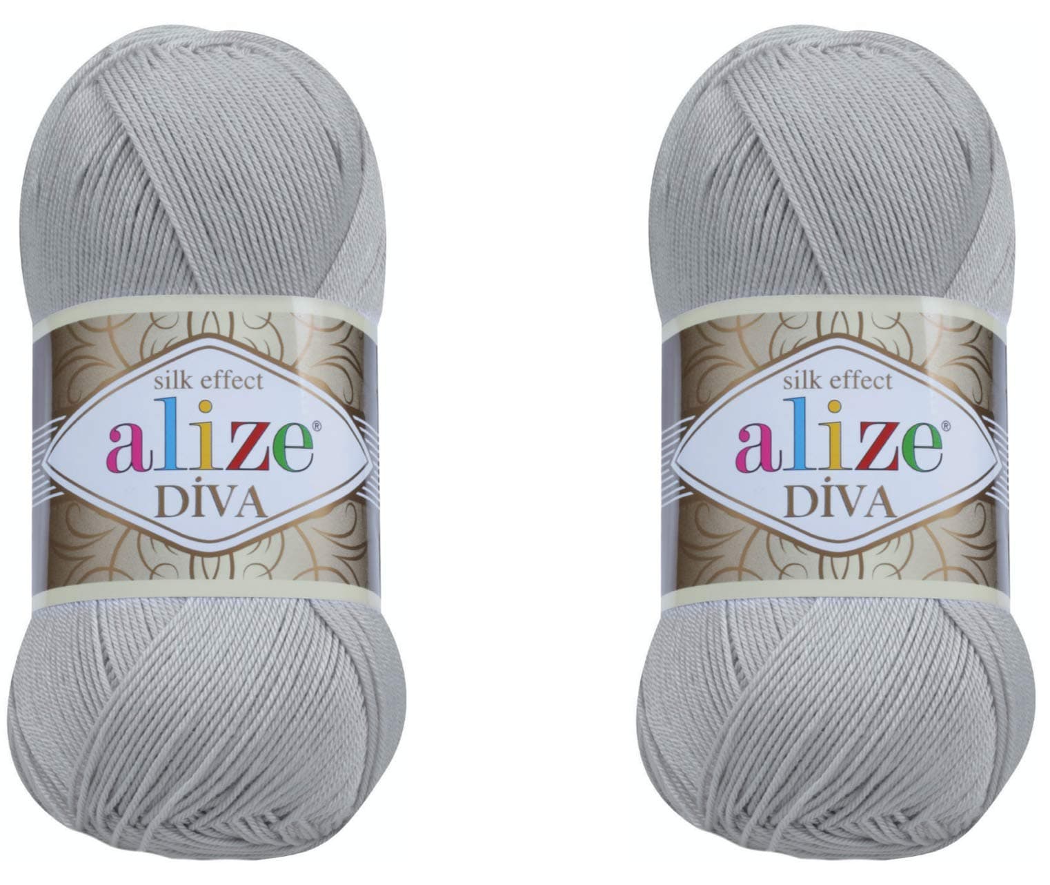 Alize Diva Yarn Hand Knitting Yarn 100% Microfiber Acrylic Yarn Alize Diva Silk Effect Thread Crochet Art Lace Craft Lot of 2 skeins 200gr 767 yds (355-Grey)