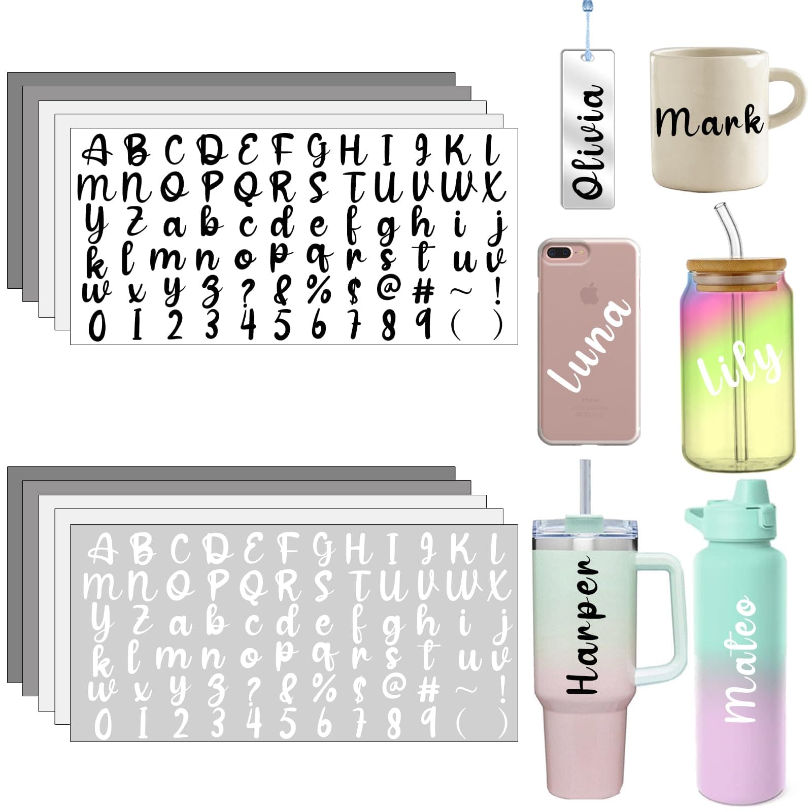10 Sheets UV DTF Cup Wrap Transfer Sticker, DIY Transfers Alphabets Sticker, UV DTF Transfer Waterproof Alphabets Number Sticker, Decals for Bookmark Tumbler Glass Cups Furniture Craft