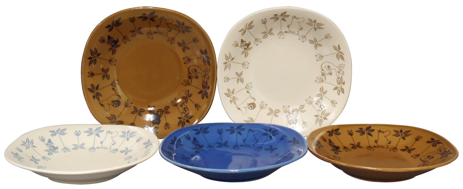 YAMAKA [5 Set] Moomin Ceramic Plate Set White Brown Blue with Flowers MM19054 from Japan