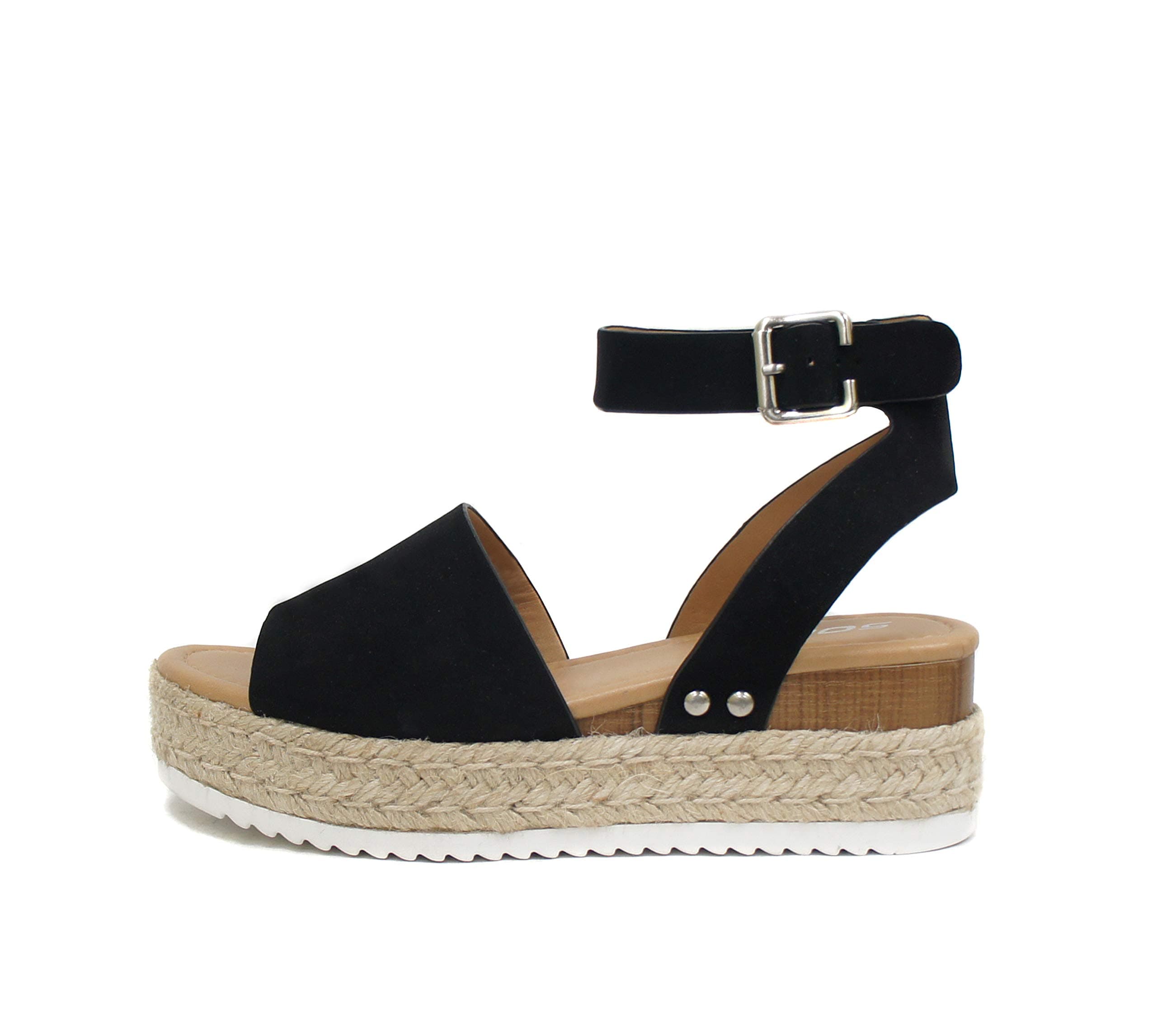 Topic Open Toe Buckle Ankle Strap Espadrilles Flatform Wedge Casual Sandal