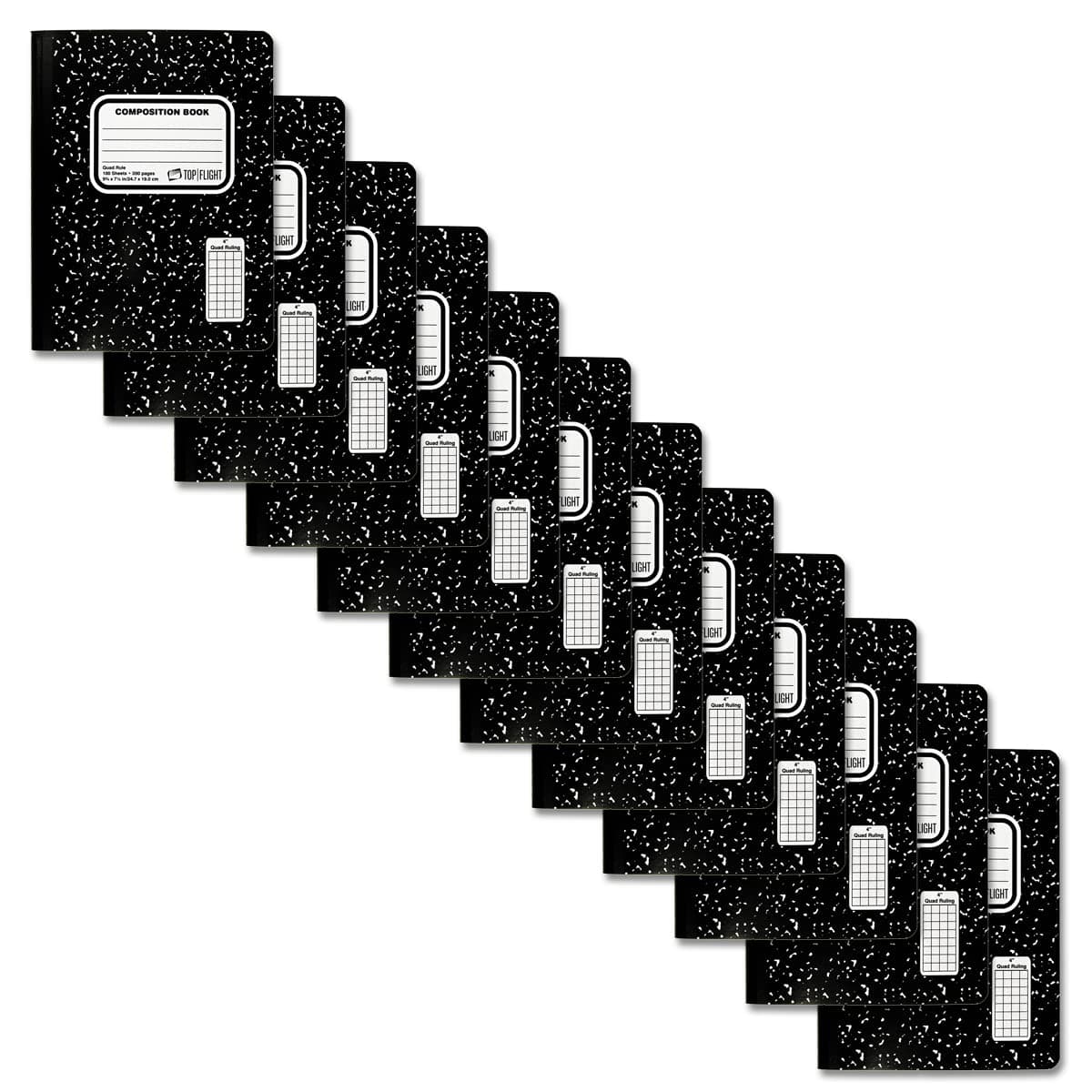 Sewn Marble Composition Book, Black/White, Quad Rule, 4 Squares per Inch, 9.75 x 7.5 Inches, 100 Sheets, Pack of 12 (4511928)