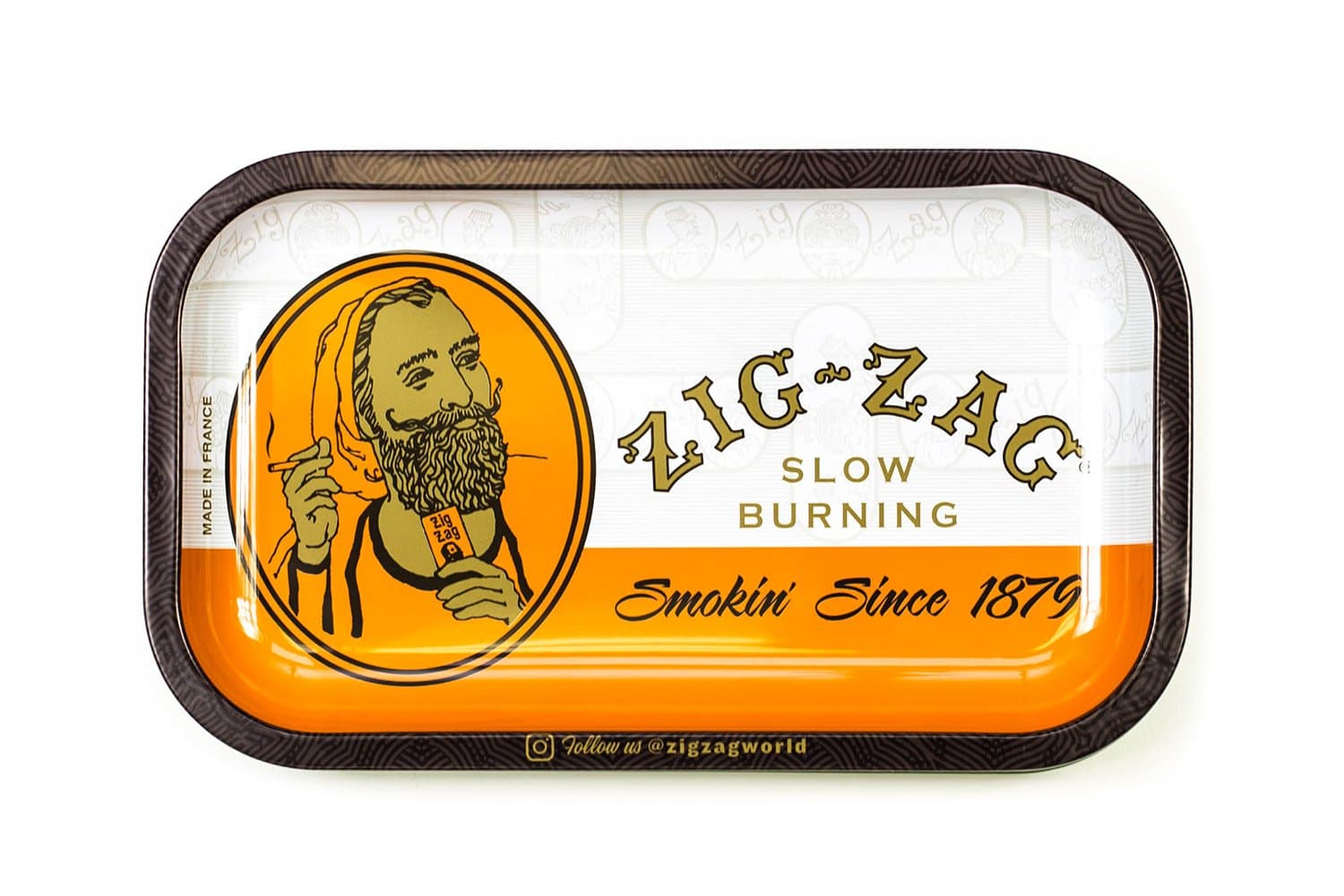 ZIG-ZAG Metal Rolling Paper Tray, Small (10.75" x 6.5"), Classic Orange, Elegant Design