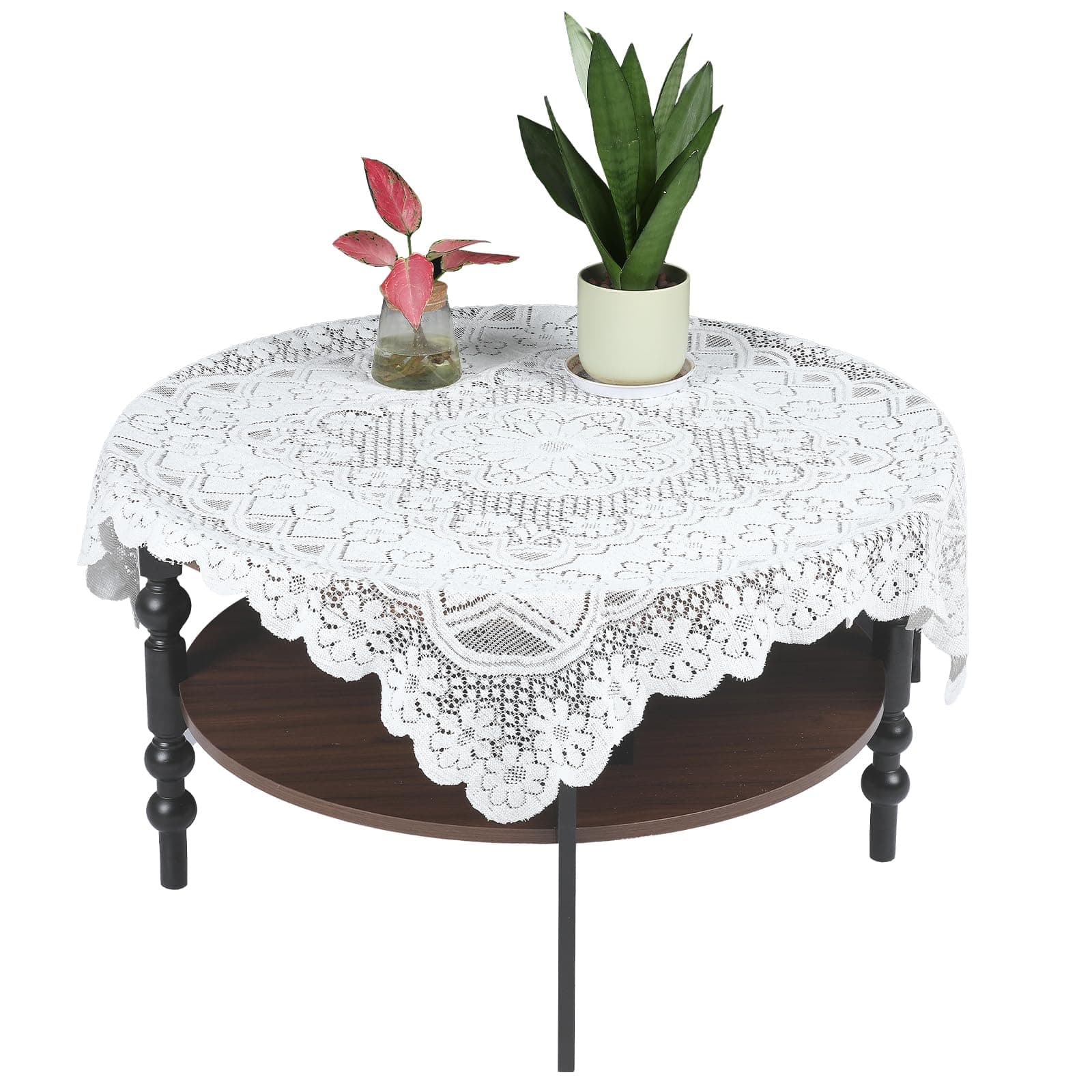 Small Square Tablecloth Lvory Lace Tablecloth Side Table Cover Crochet Tablecloth for Round Coffee Table Topper Furniture 35 X 35 Inch
