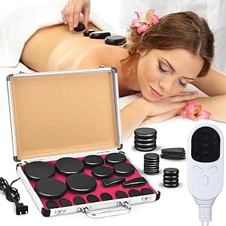 Hot Stones Massage Set 18 Pieces Hot Stones Hot Stones for Massage Bianstone Massage Stones Rocks for Home Spa Warming Relaxing Pain Relief (Adjustable Temperature)