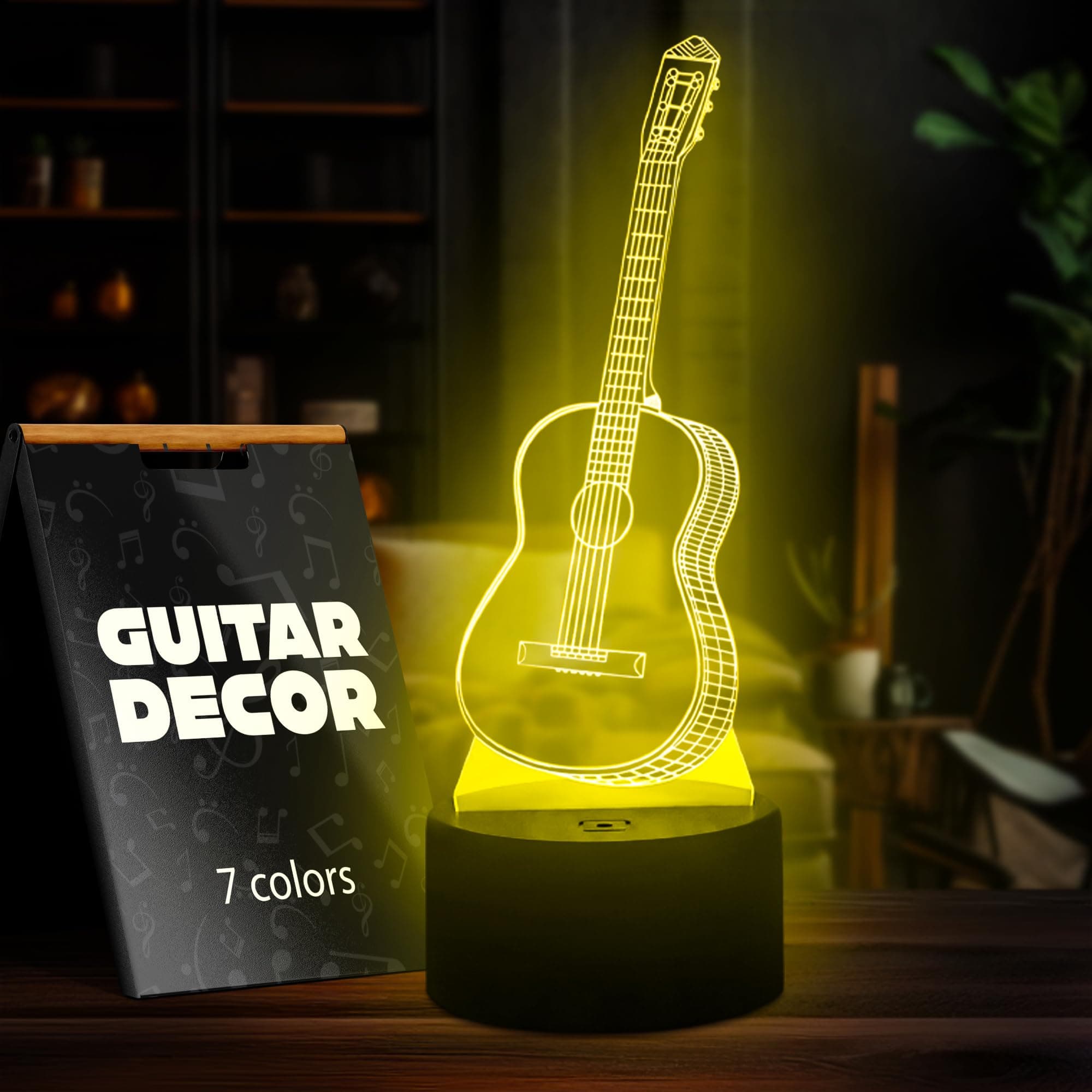 3D Illusion Night Light Lamp - Guitar Decor 3D Illusion Lamp with USB Port 7 Color Changing Lamp LED Night Light - Musical Lights Instruments Party Decoration Touch Lamp Gifts For Guitar Lovers