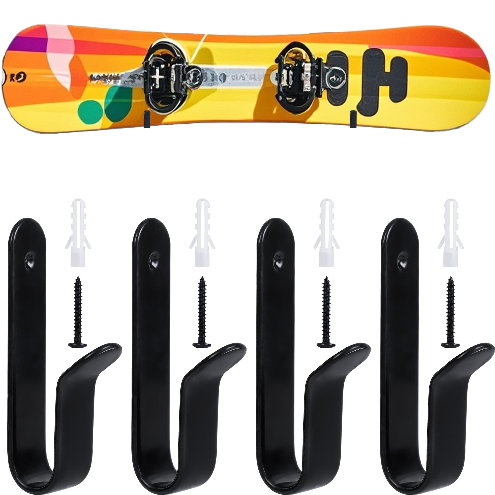 4 Pack Snowboard Wall Mount Clips Holders Wall Rack Skateboard Wall Mount Display Indoor Snowboard Storage Rack for Room Garage