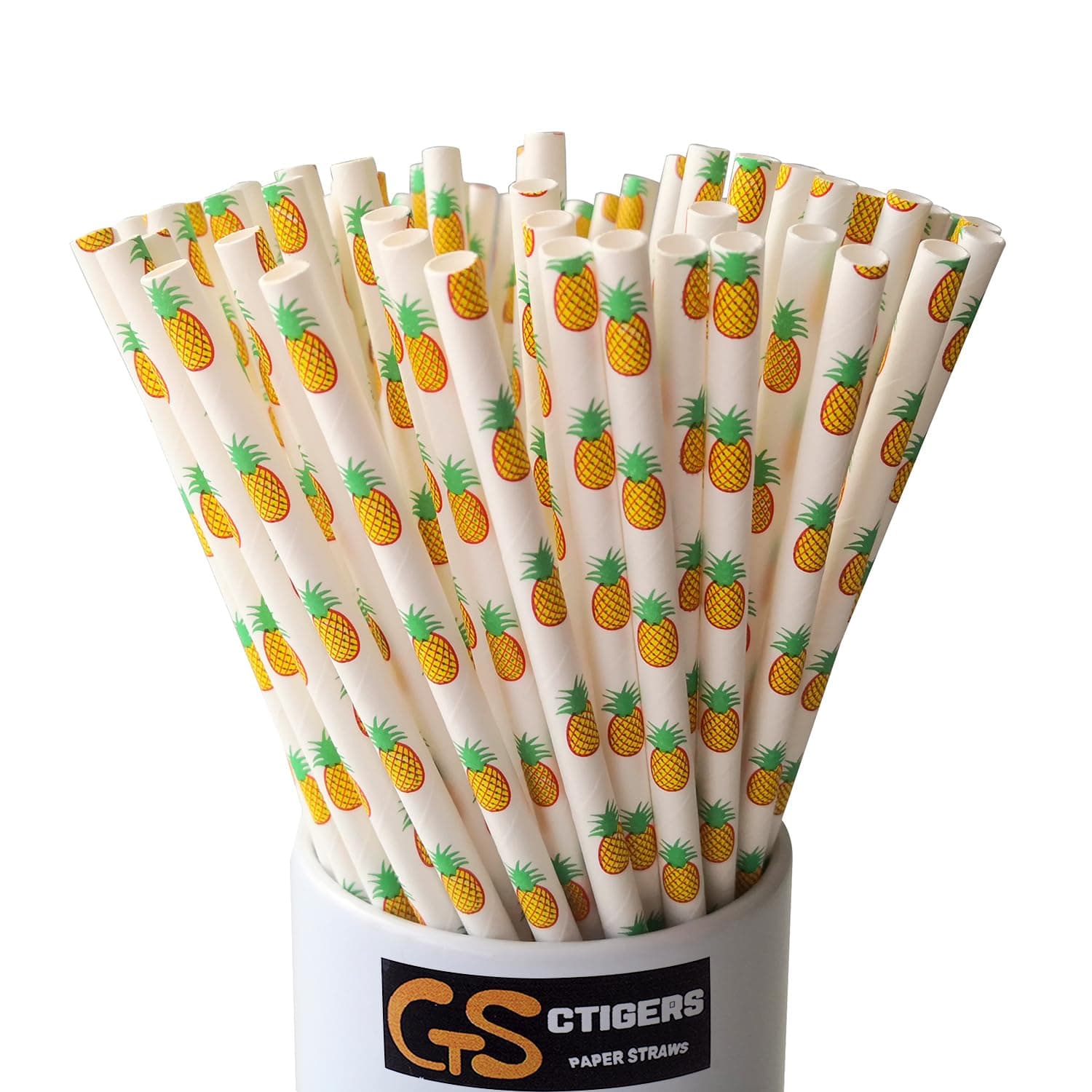 Cute Pineapple Patterns Paper Straws Summer Friut Style Biodegradable Drinking Straws Box of 100